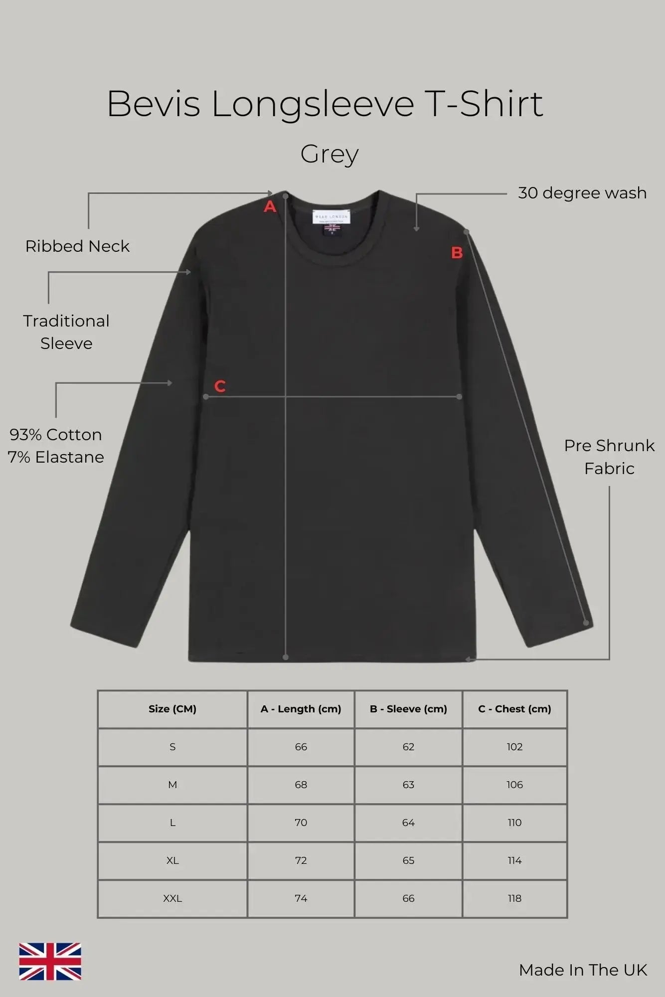 Bevis Long Sleeve Cotton T-shirt - Grey Wear London