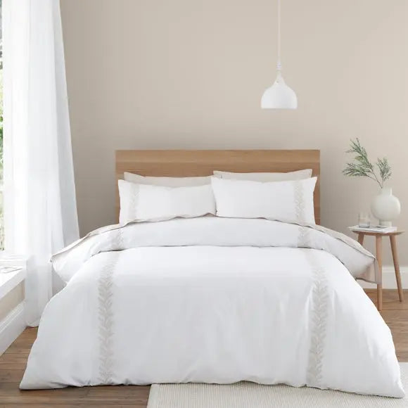 Bianca Embroidery Leaf Duvet Cover and Pillowcase Set Dunelm