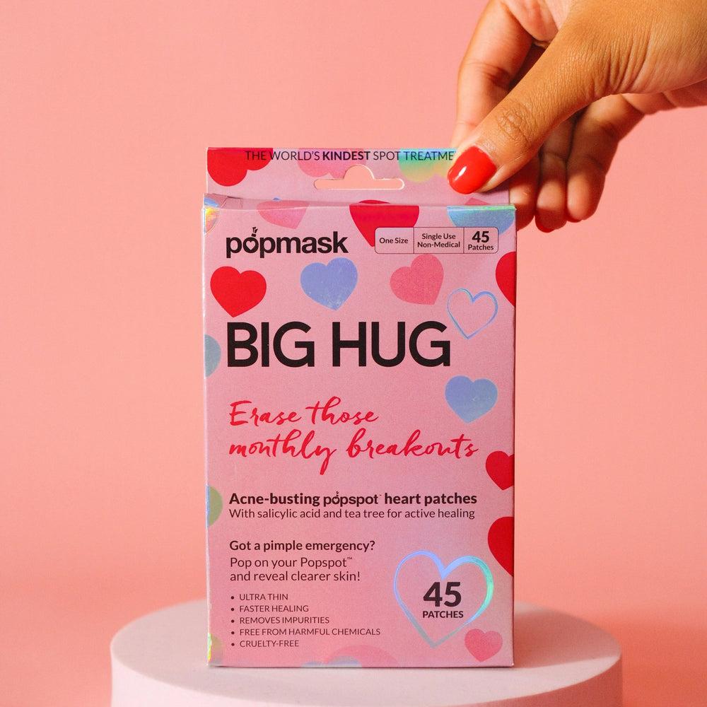 Big Hug PMS Relief Hydrocolloid Patches – 45 Pack, Ultra-Thin Acne Patches for Period-Related Blemishes – Infused With Salicylic Acid & Tea Tree Popmask