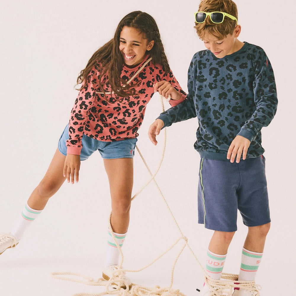 Big Kids Washed Navy with Black Leopard Classic Sweatshirt Scamp & Dude