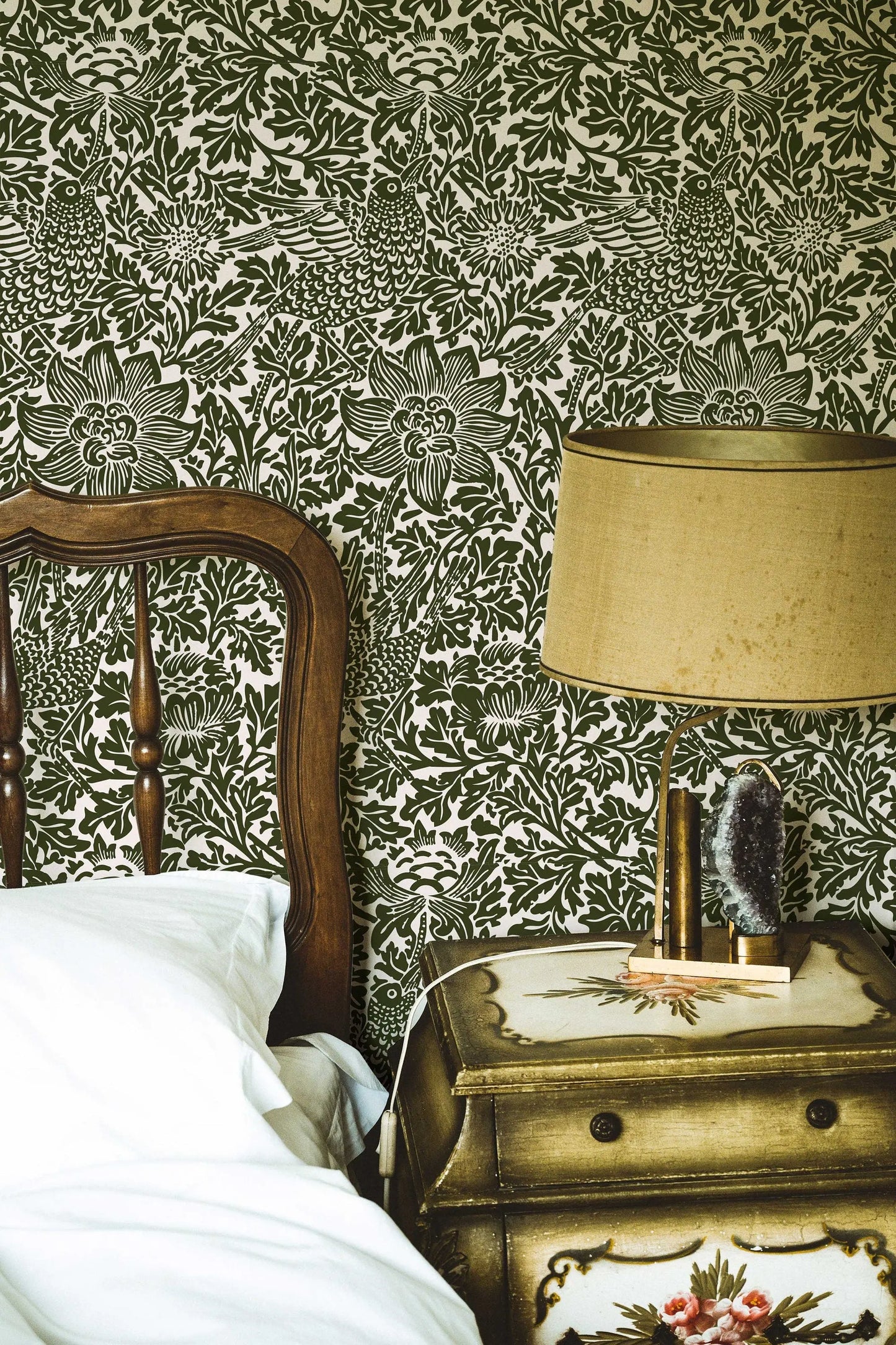 Bird Song Green William Morris Removable Wallpaper | Self-Adhesive | Pasted | Mural | Temporary | Feature Wall Decoration ClickWalls