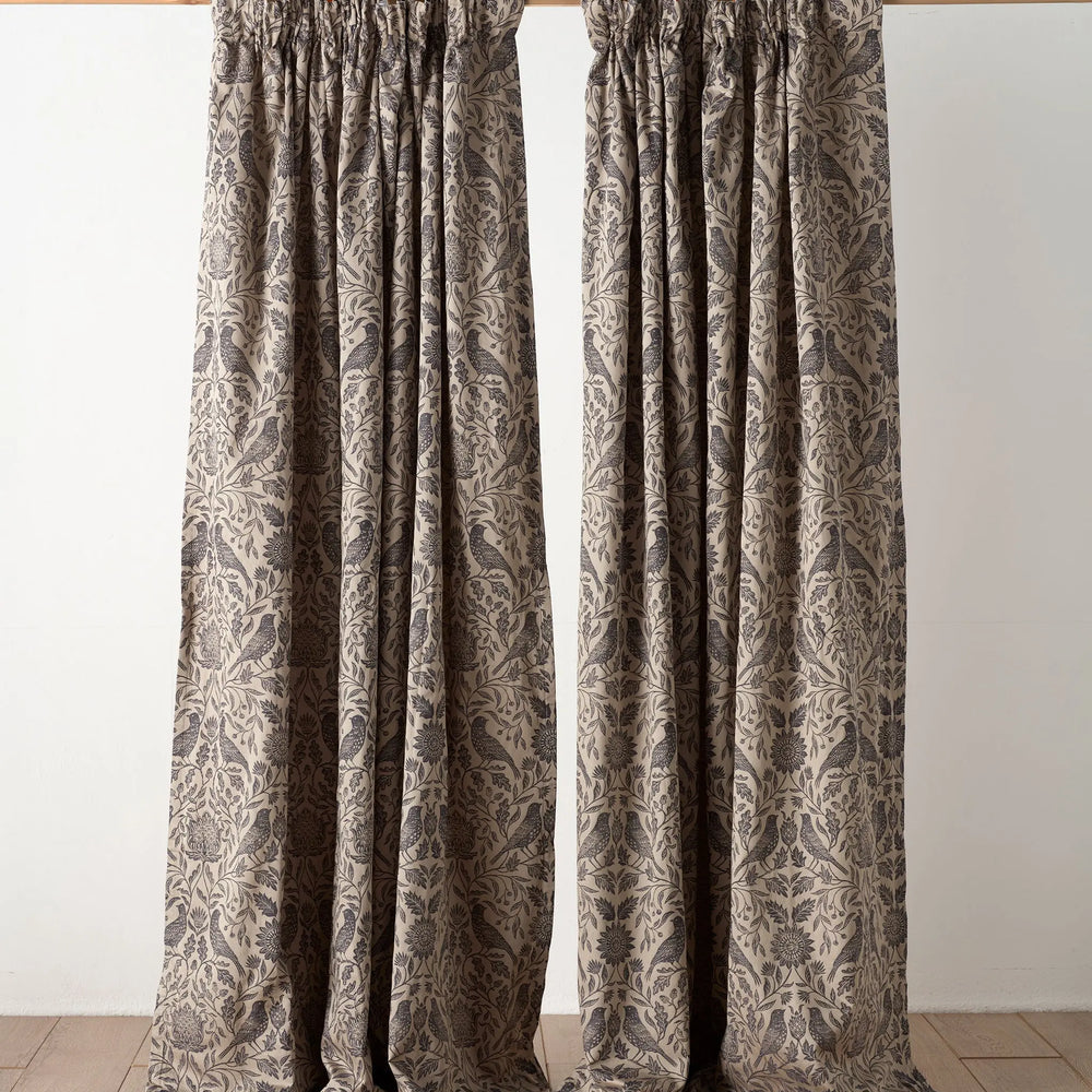 Birdie Jacquard 100% Cotton Lined Pencil Pleat Curtain (Pair) The Secret Linen Store