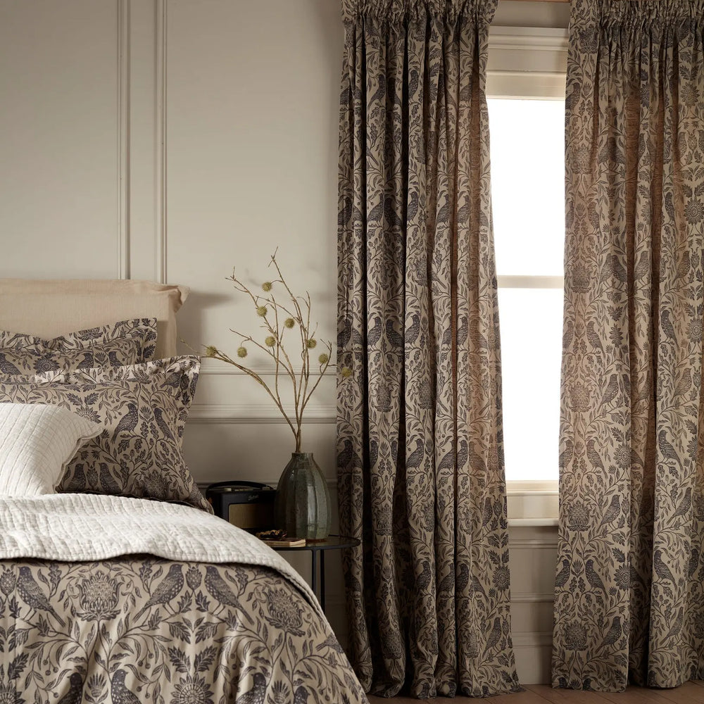 Birdie Jacquard 100% Cotton Lined Pencil Pleat Curtain (Pair) The Secret Linen Store