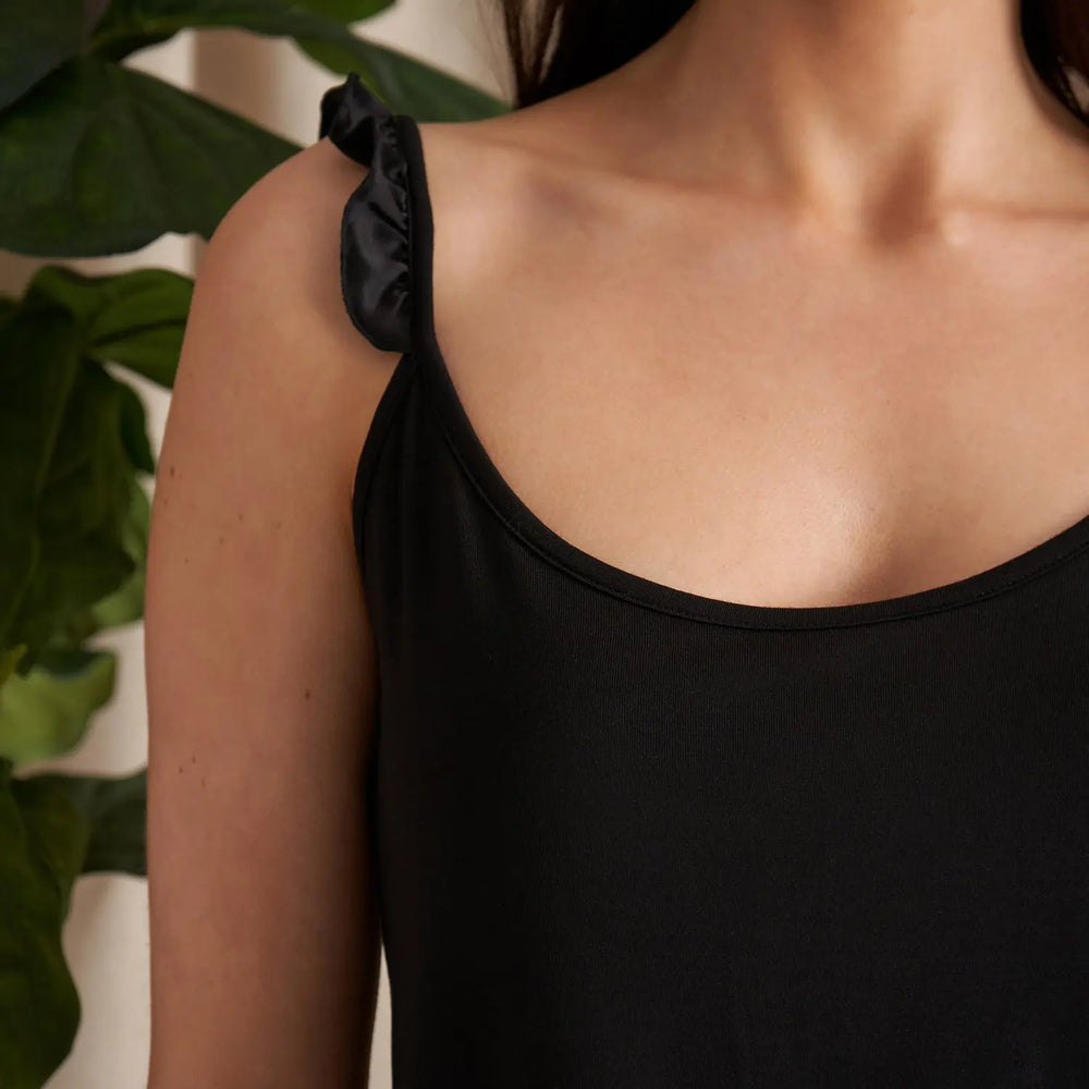 Black Bamboo Frill Cami Short Pyjama Set Pretty You London