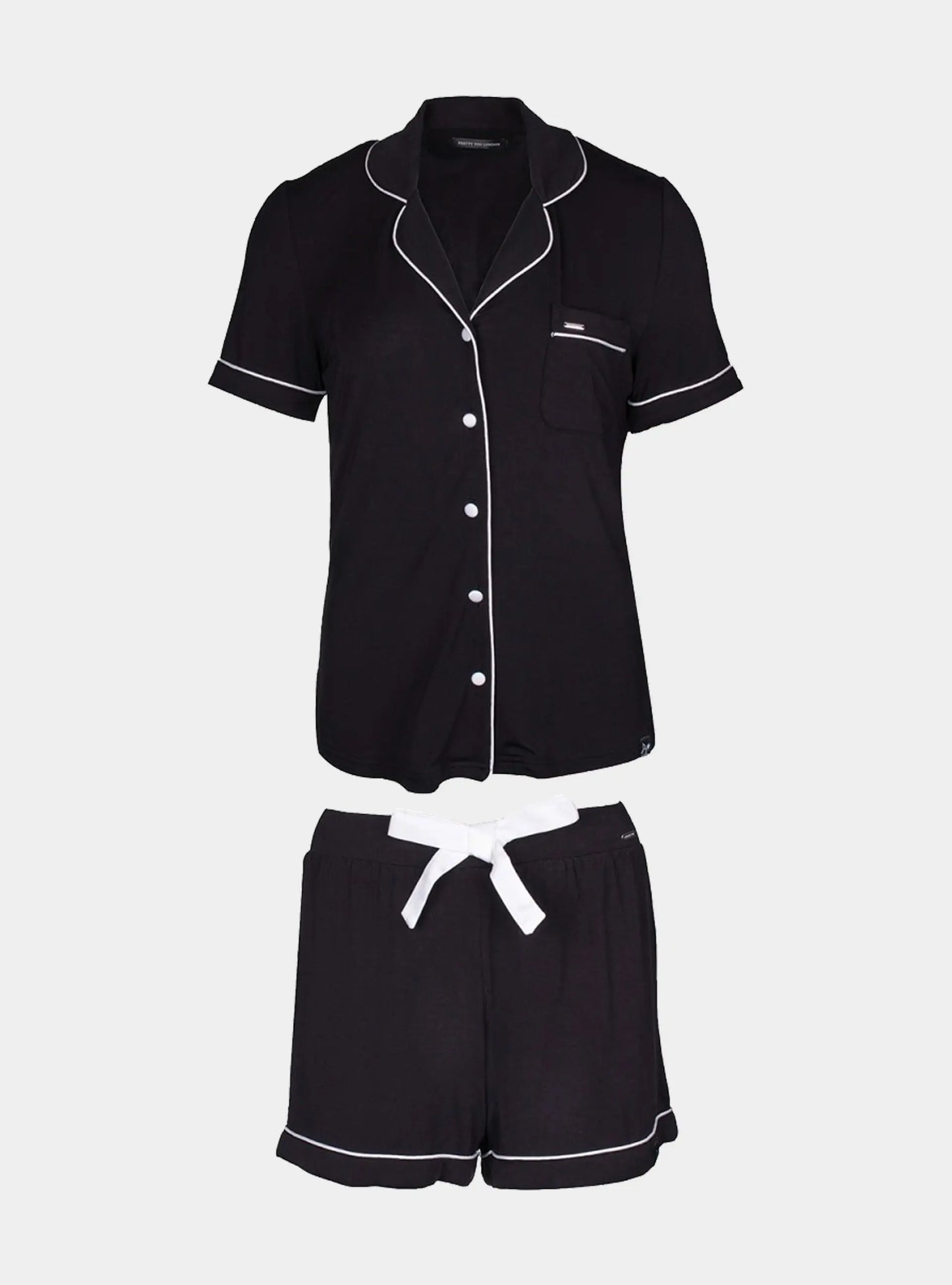 Black Bamboo Shirt Short Set Pretty You London