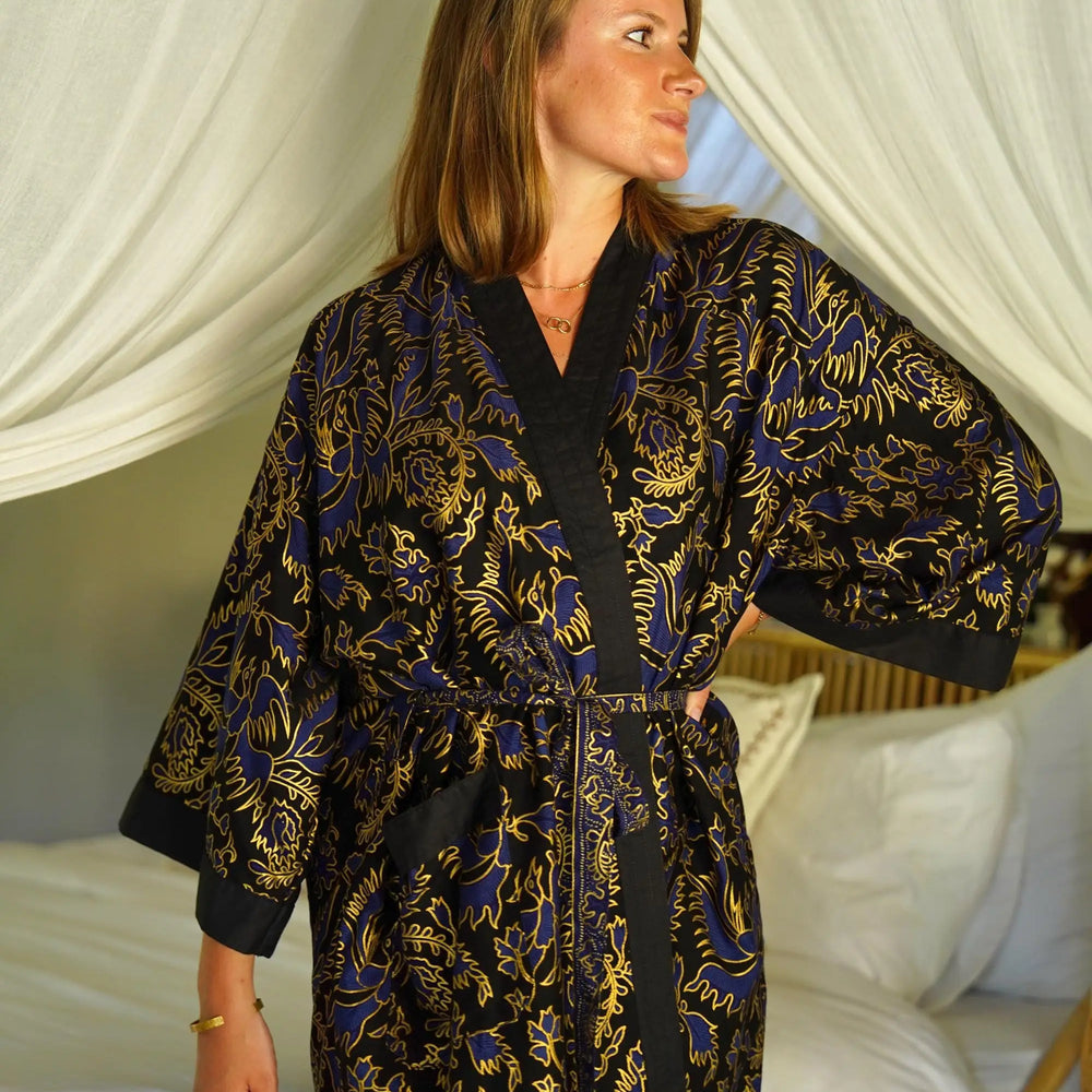 Black Blue Kimono Robe SUKARA