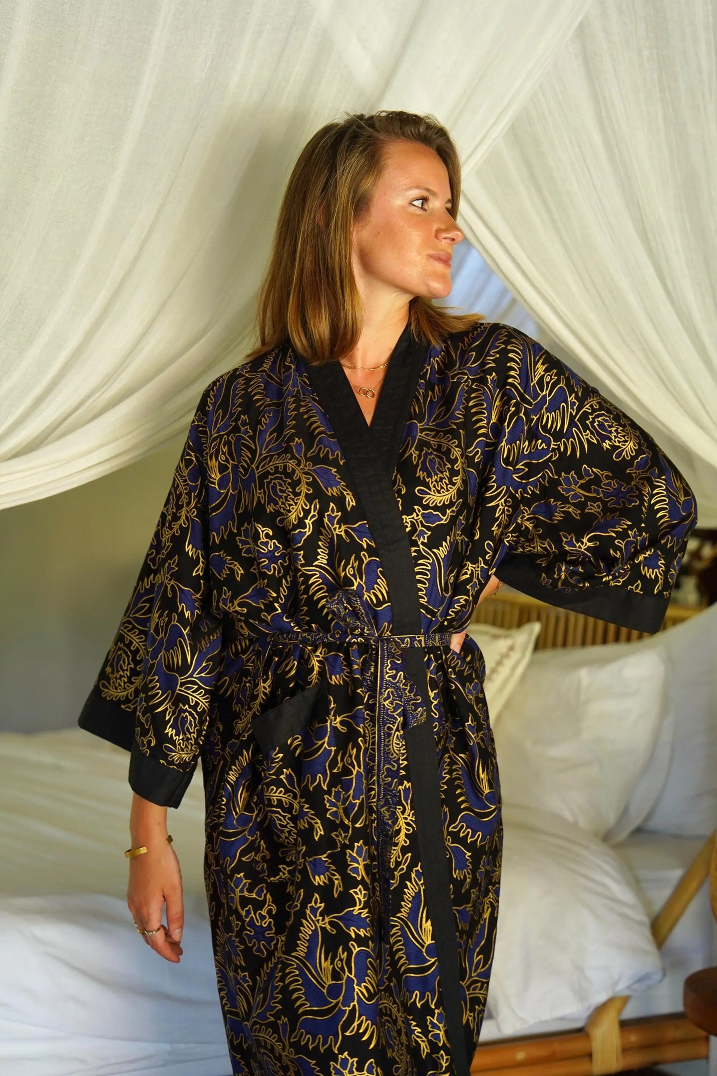 Black Blue Kimono Robe SUKARA