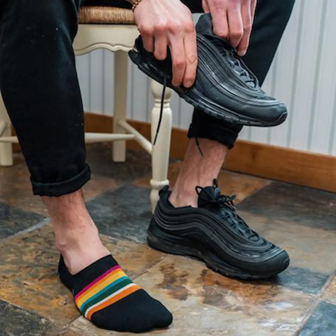 Black Bold Striped "No-Show" Bamboo Socks Swole Panda