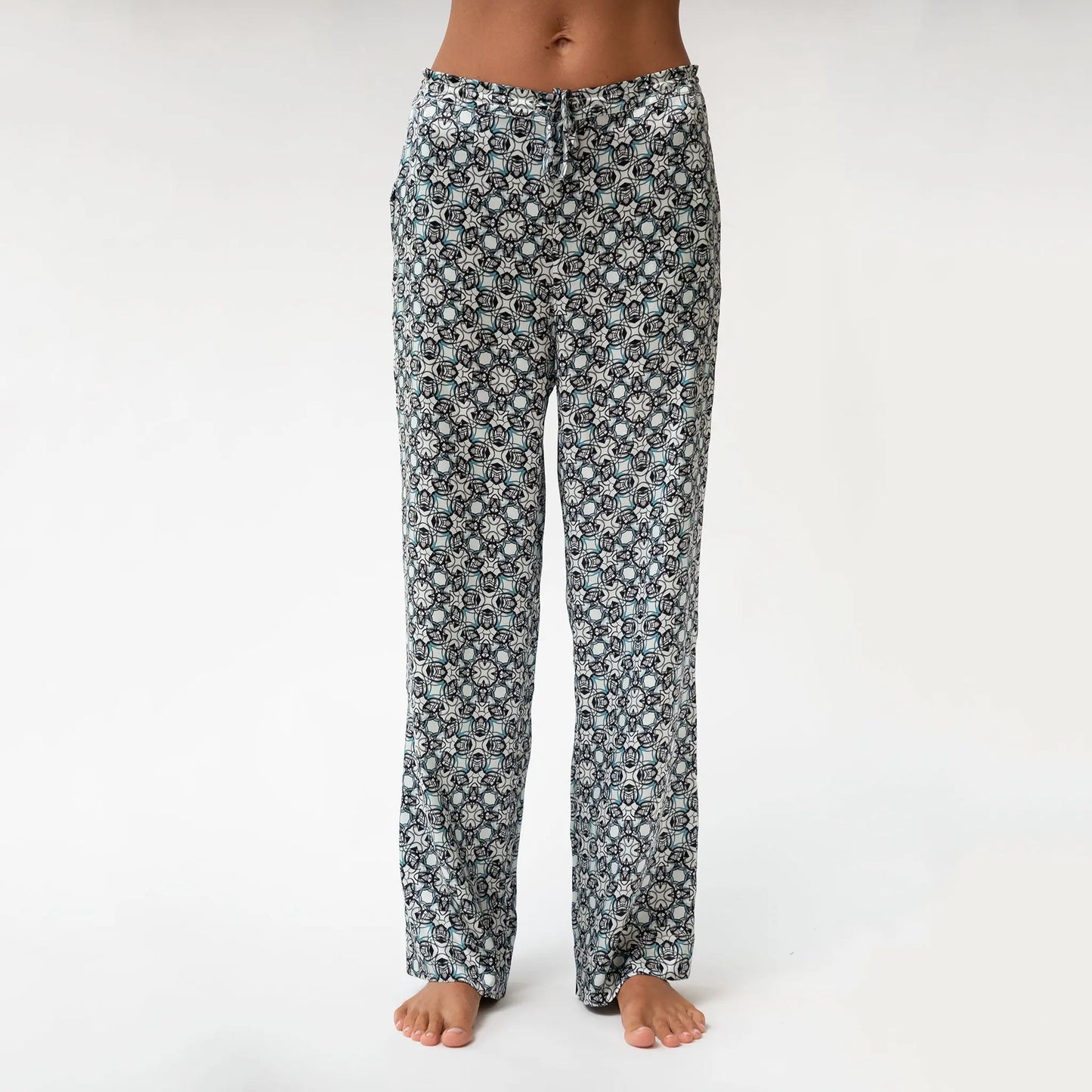 Black Crystal Neo Geo Silk Pyjama Pants NOKAYA