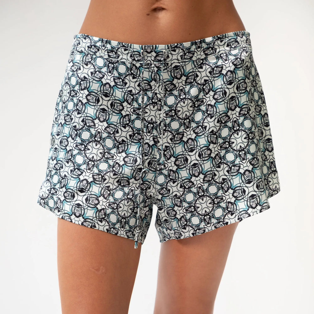 Black Crystal Neo Geo Silk Shorts NOKAYA