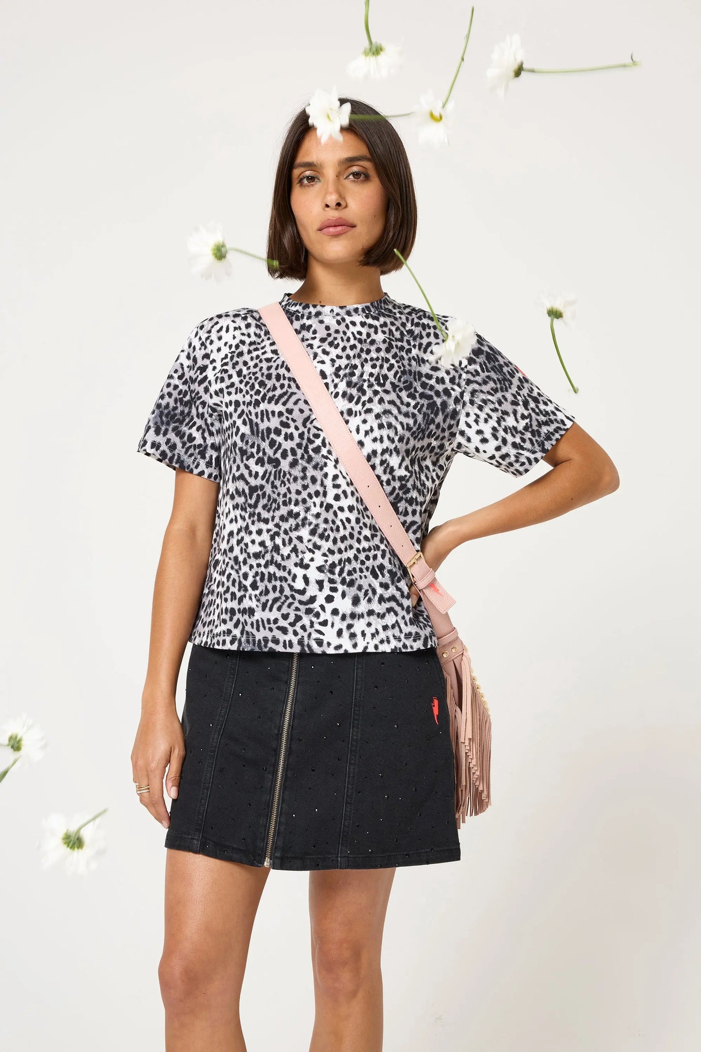 Black Embellished Zip Front Denim Mini Skirt Scamp & Dude