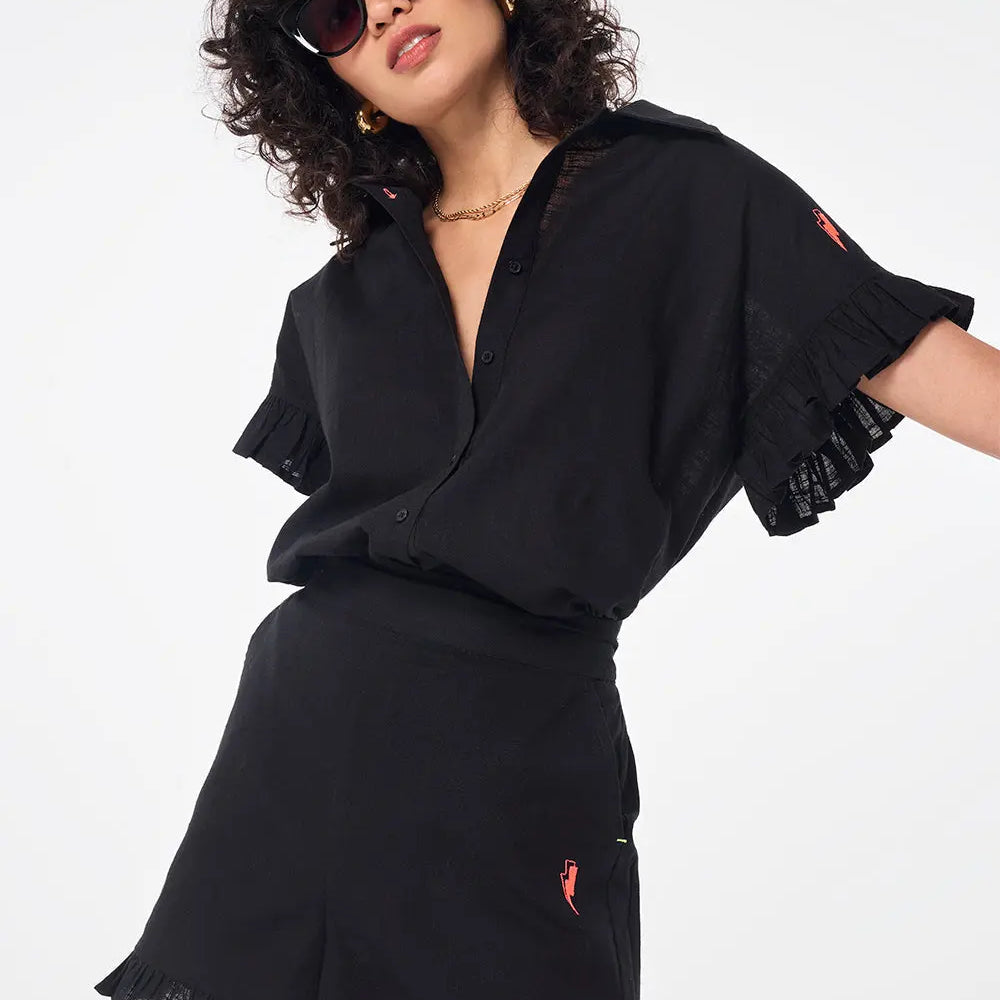Black Frill Hem Shorts Scamp & Dude