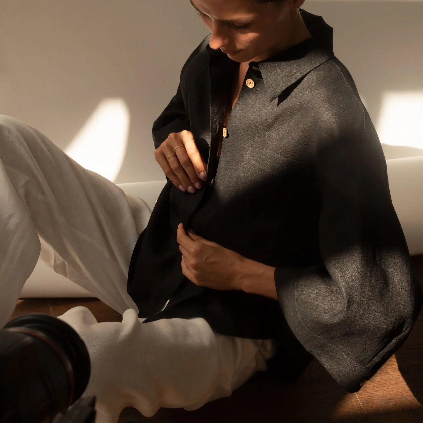Black Heavy Linen Shirt Perfect Days NOKAYA