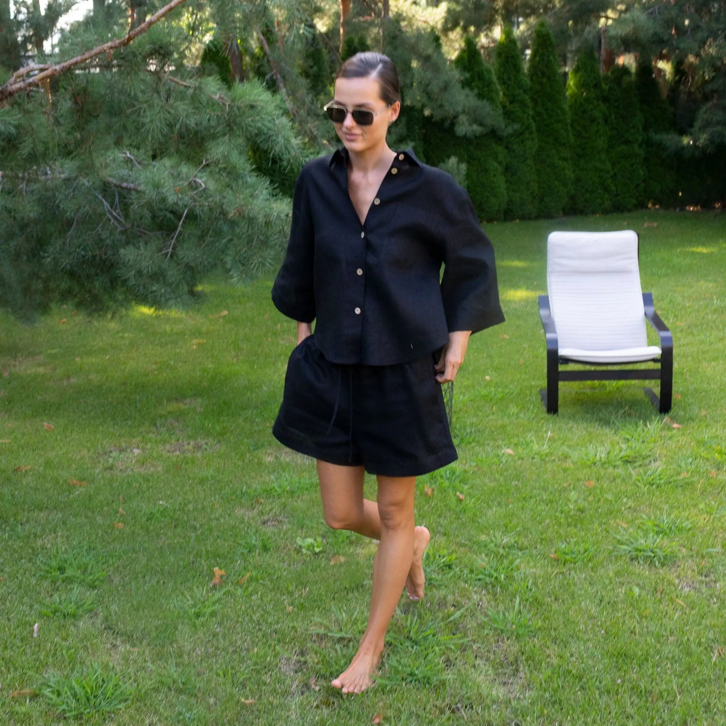 Black Heavy Linen Shorts Perfect Days NOKAYA