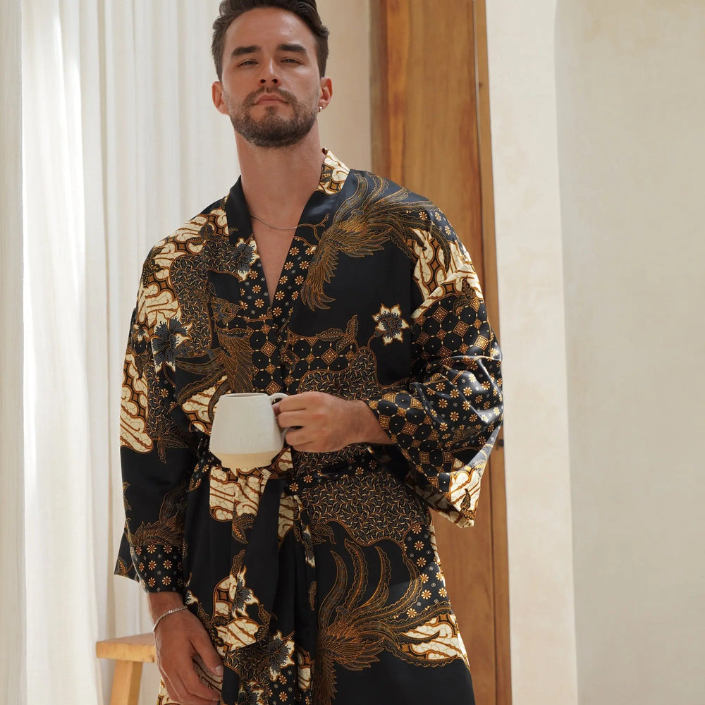 Black Men's Silk Blend Kimono Robe SUKARA