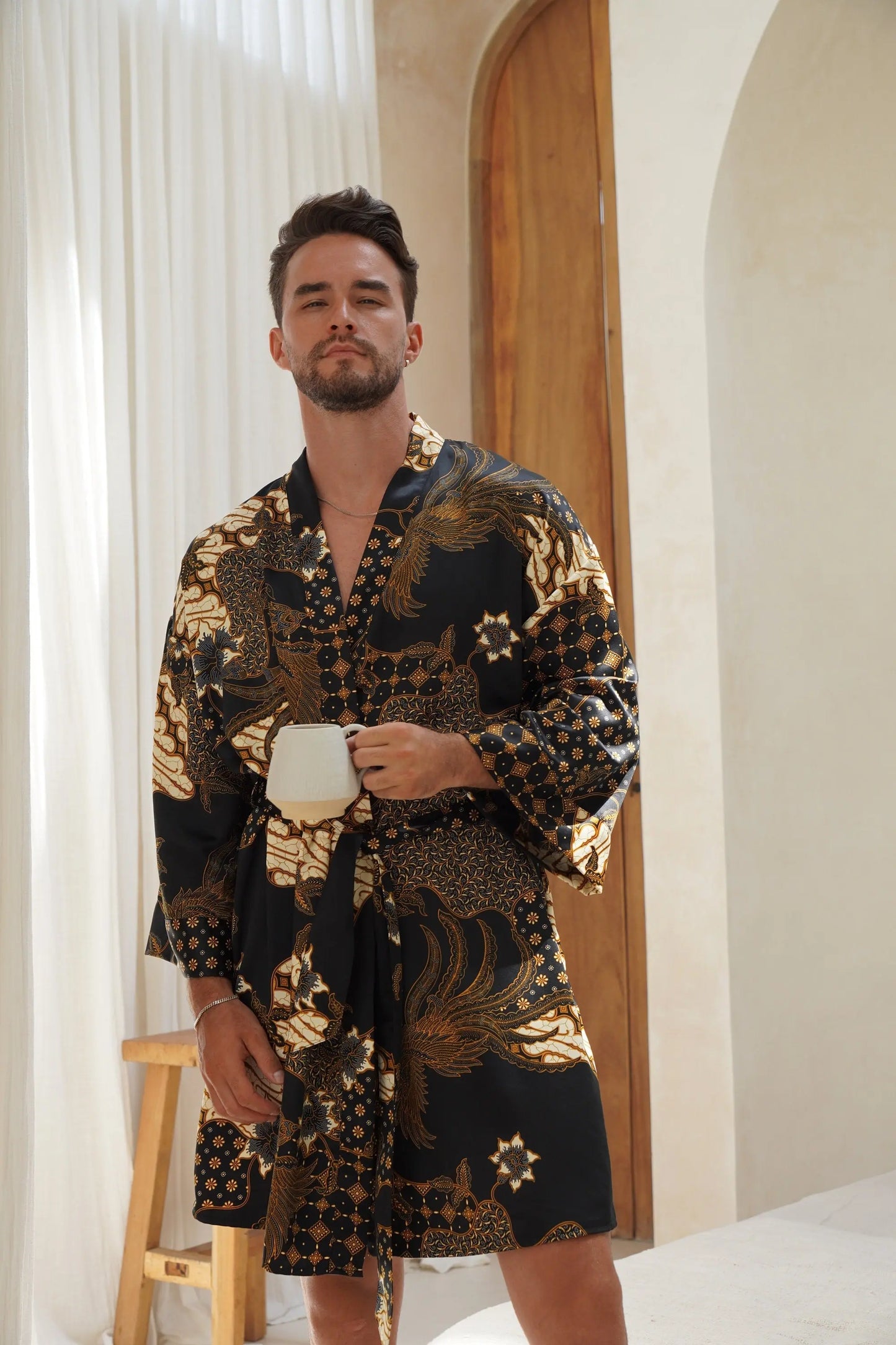 Black Men's Silk Blend Kimono Robe SUKARA