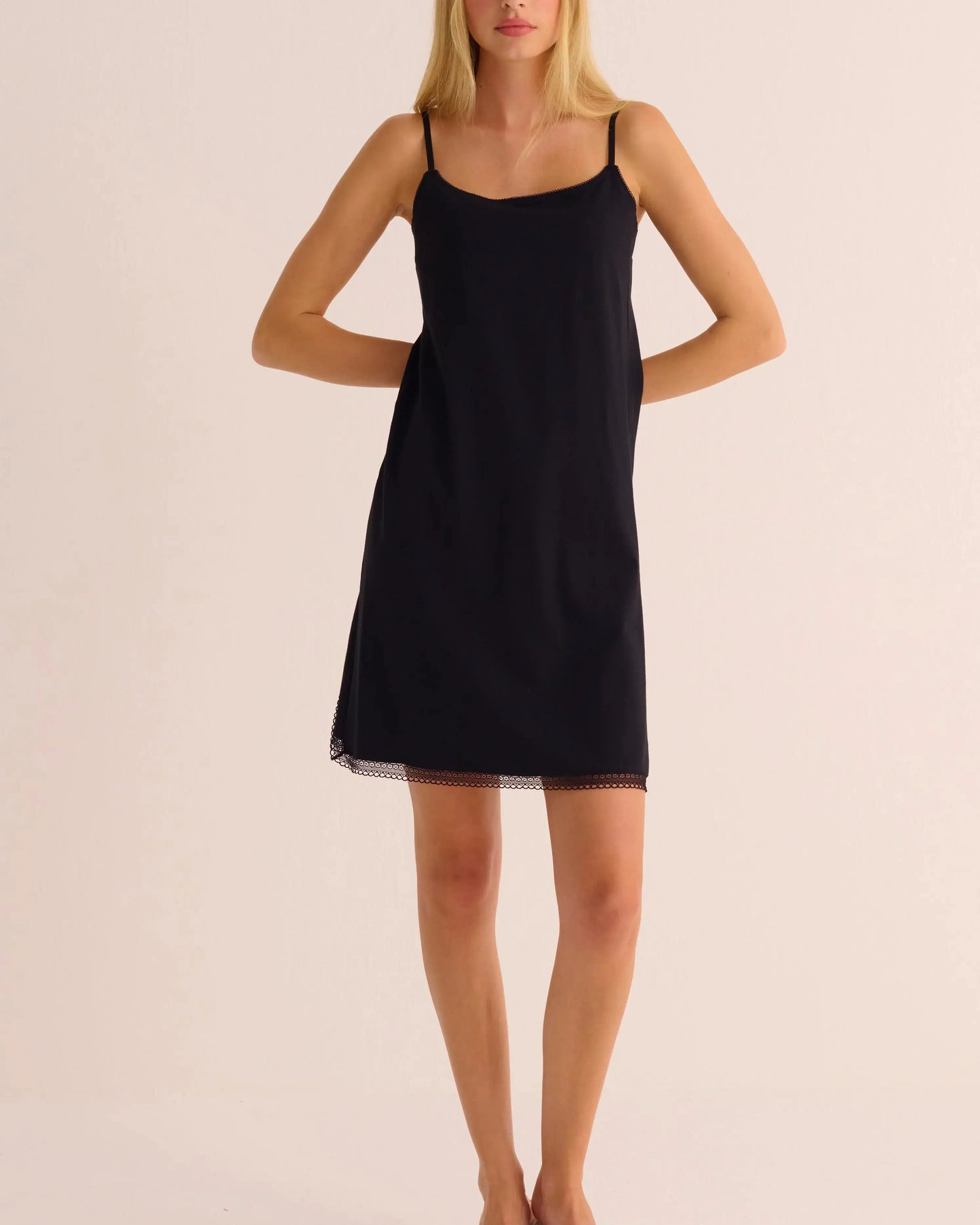 Black Modal Nightdress with Lace Trim MAMU Dream