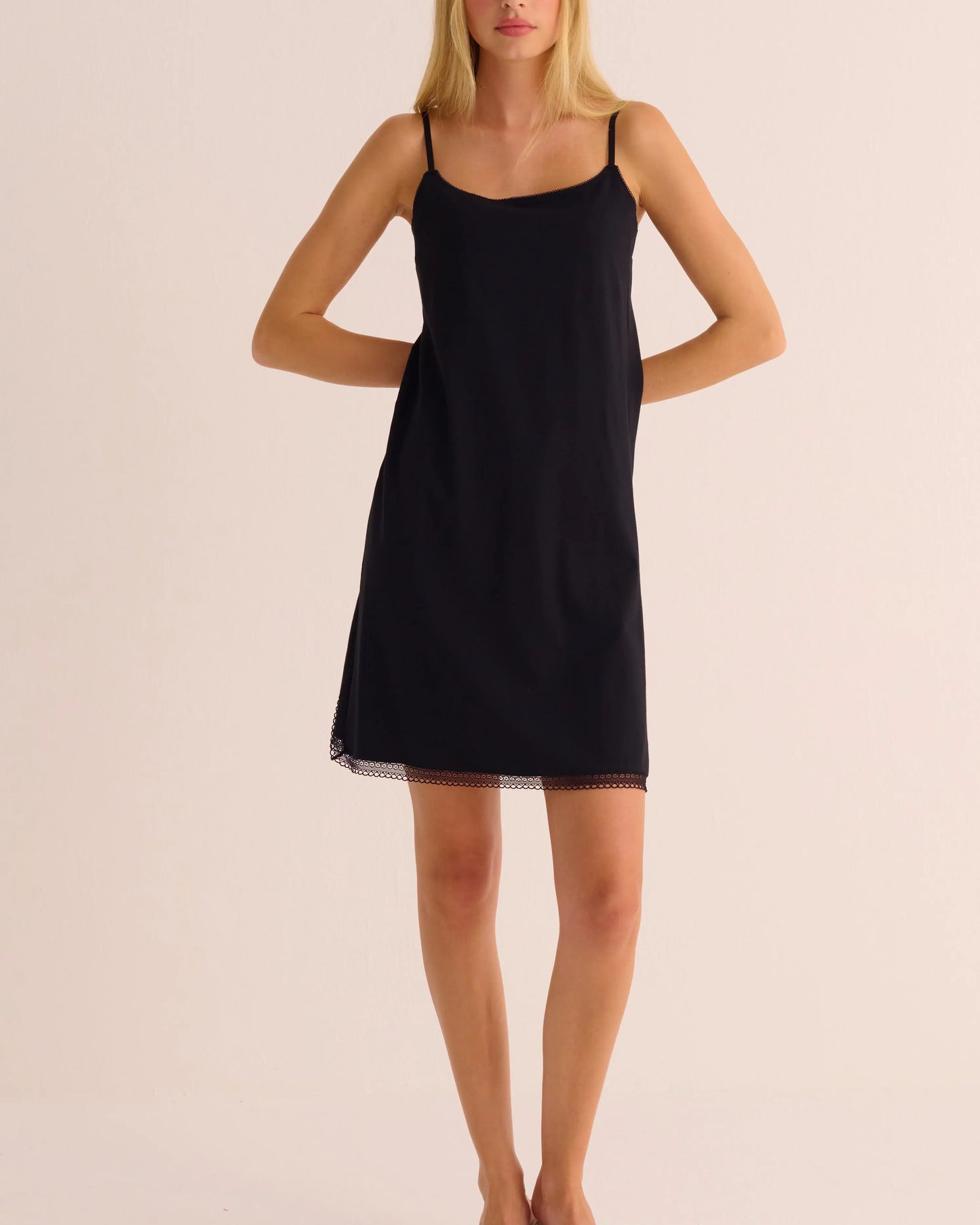 Black Modal Nightdress with Lace Trim MAMU Dream