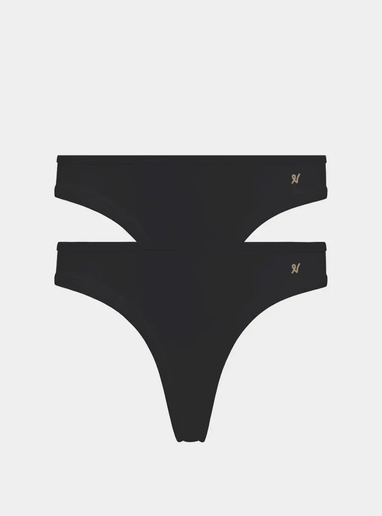 Black Organic Cotton Dipped Thong 2 Pack Nudea