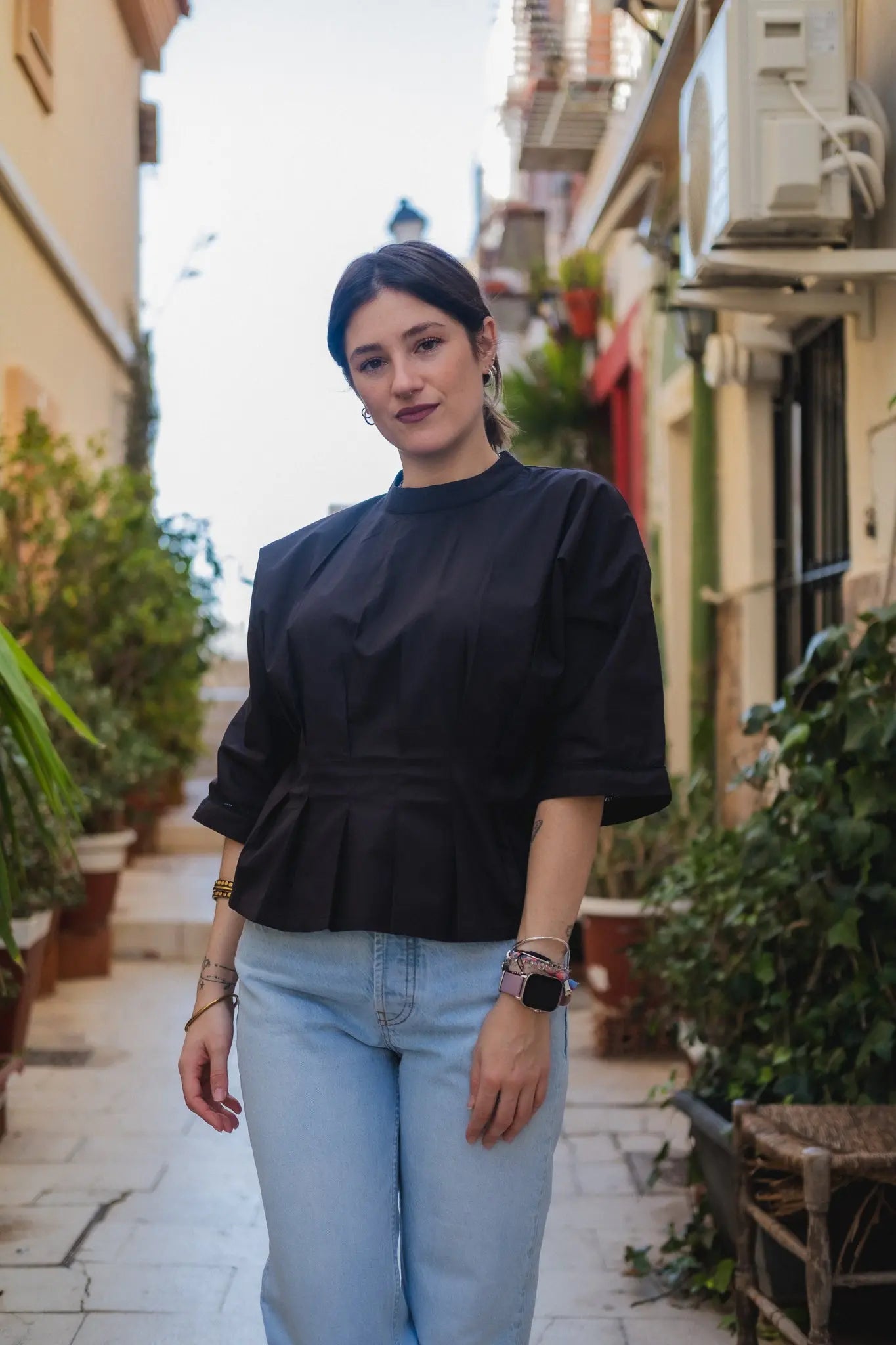 Black Pleated Top Naree Clothing