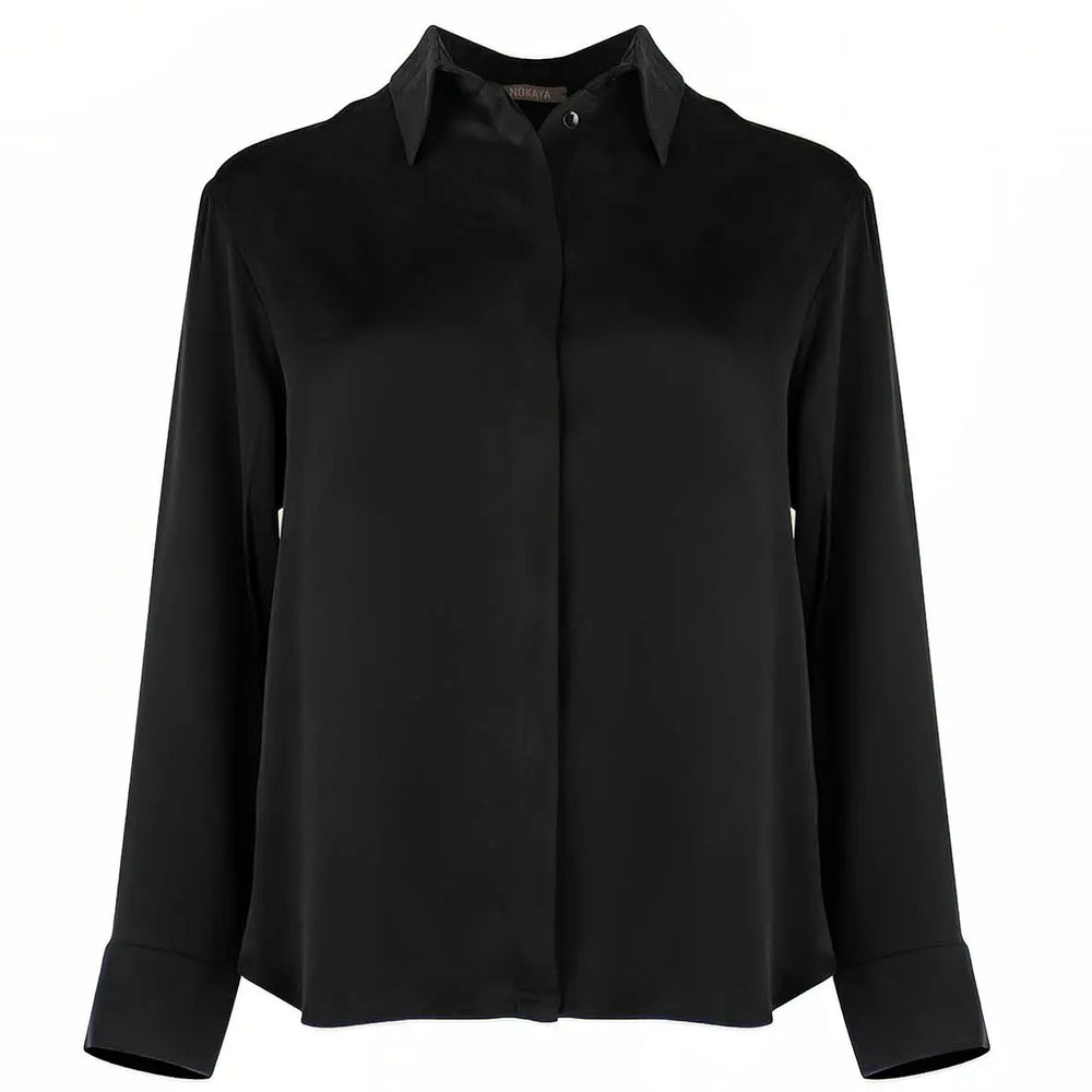 Black Silk Dreamscape Pyjama Shirt NOKAYA