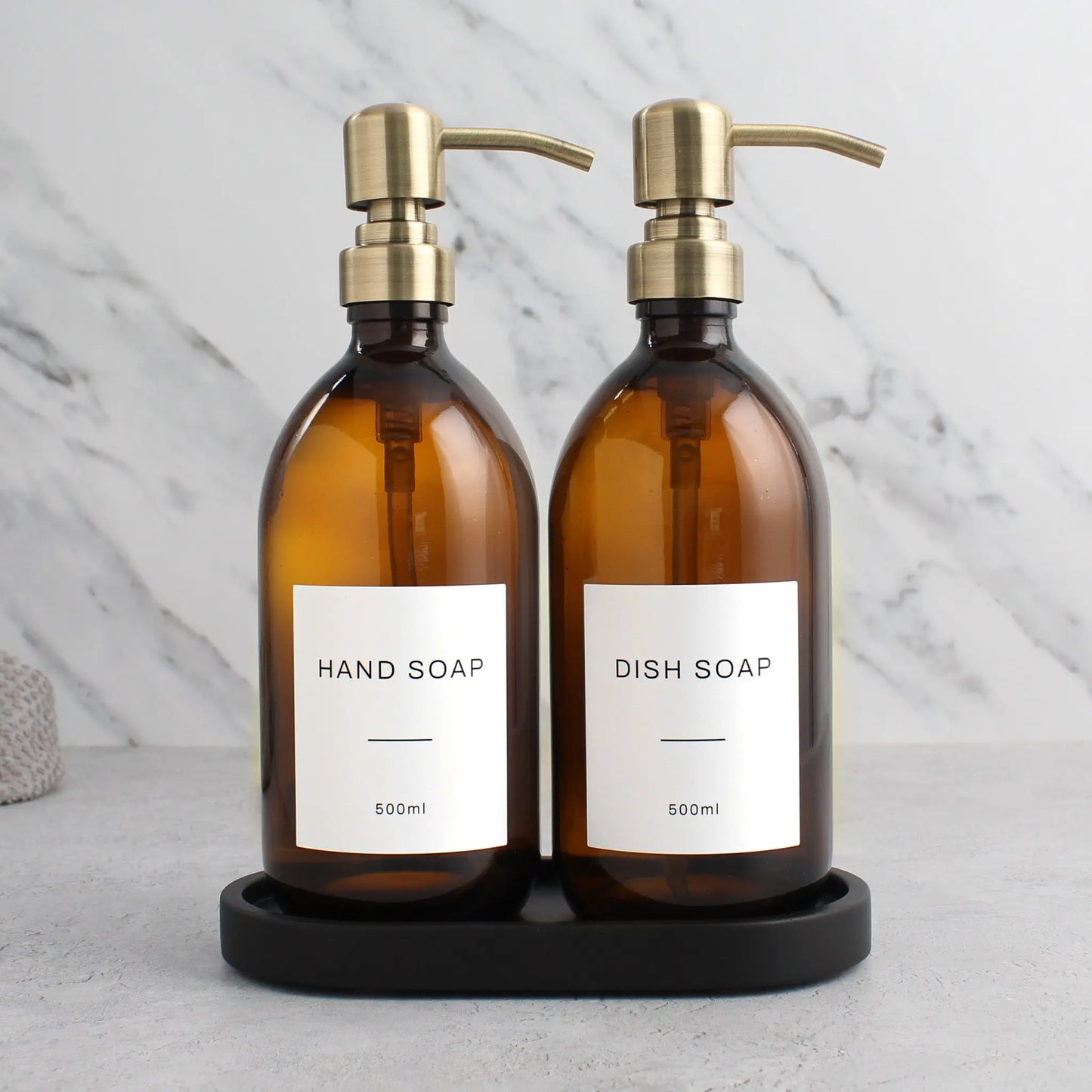 Black Tray & Amber Glass Dispenser Double Set Namie Home