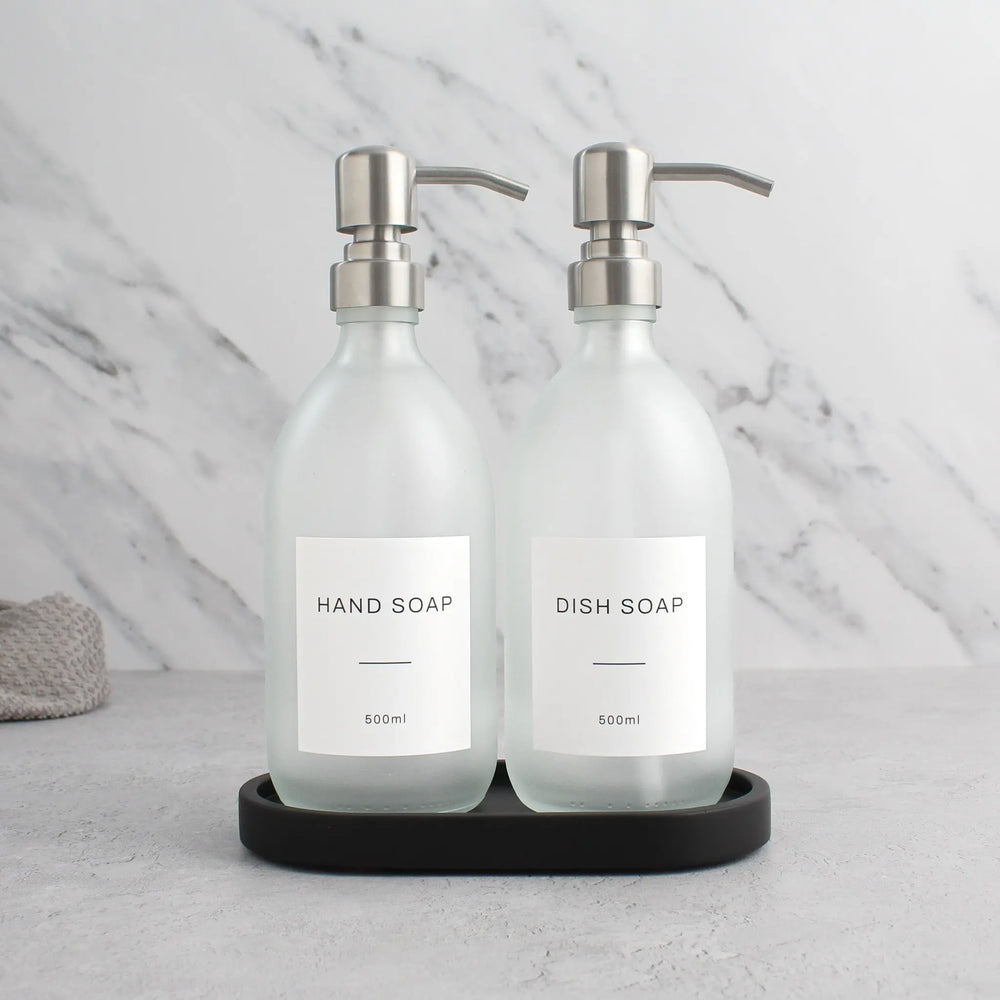 Black Tray & Frosted White Dispenser Double Set Namie Home