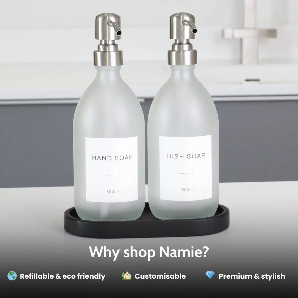 Black Tray & Frosted White Dispenser Double Set Namie Home