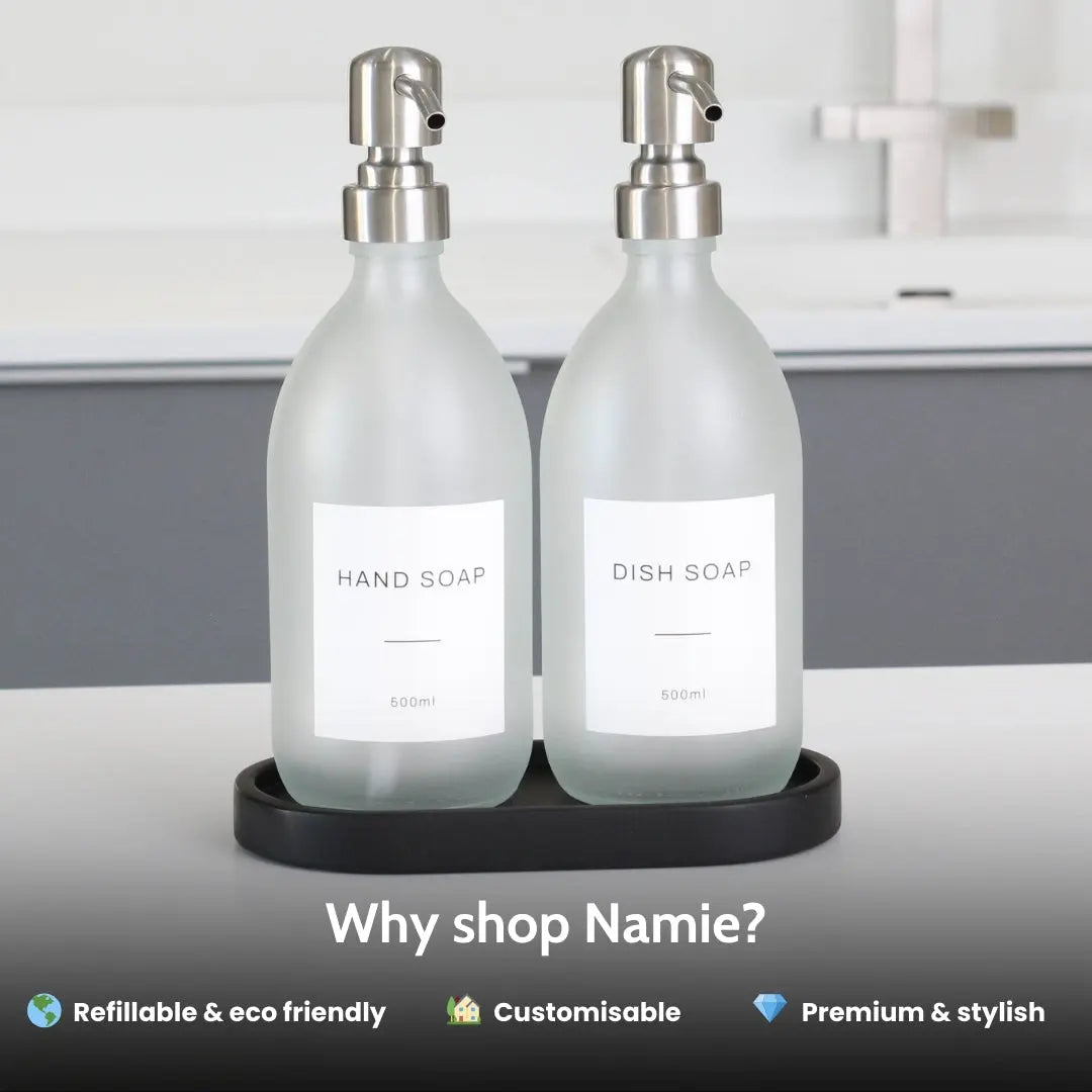 Black Tray & Frosted White Dispenser Double Set Namie Home