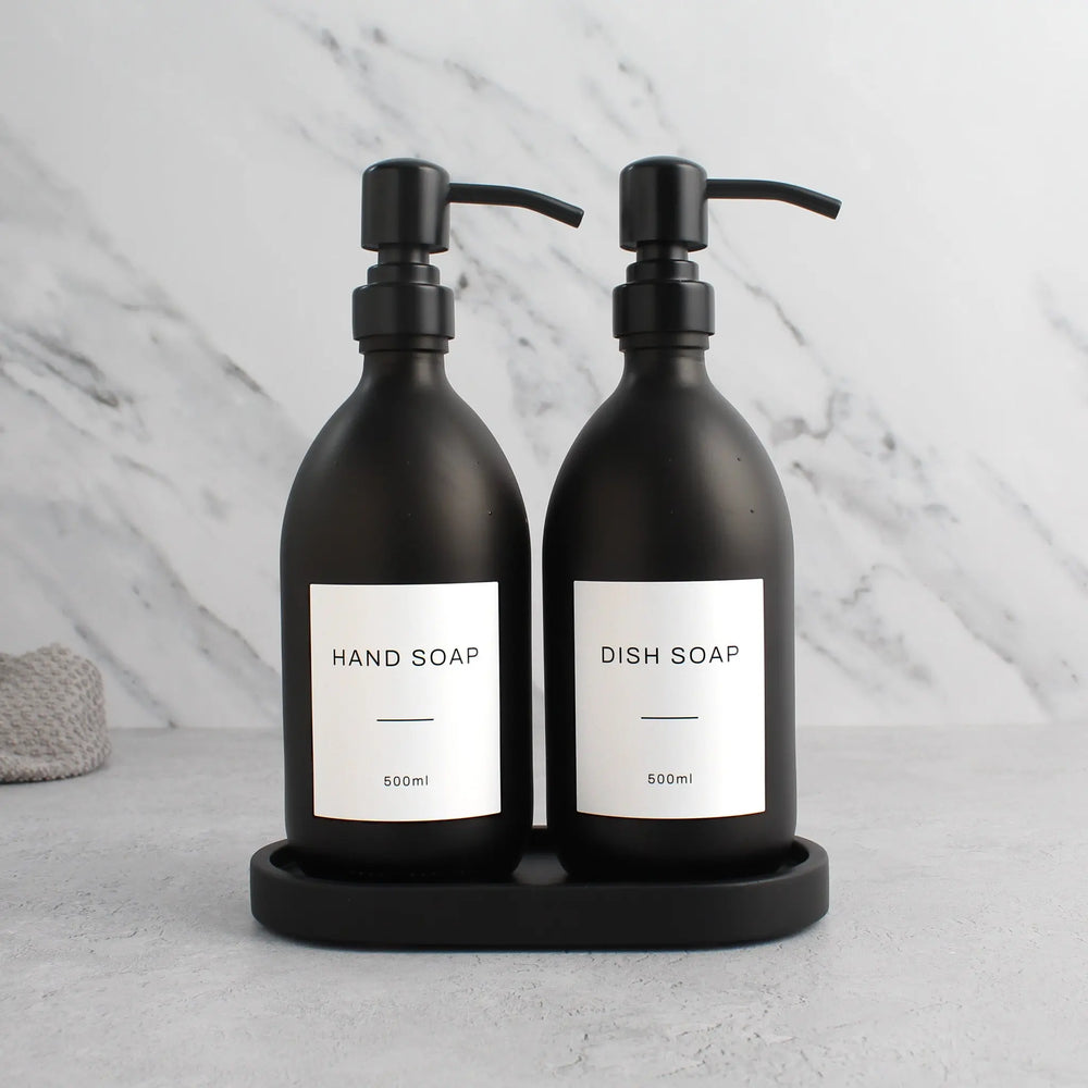 Black Tray & Matte Black Dispenser Double Set Namie Home