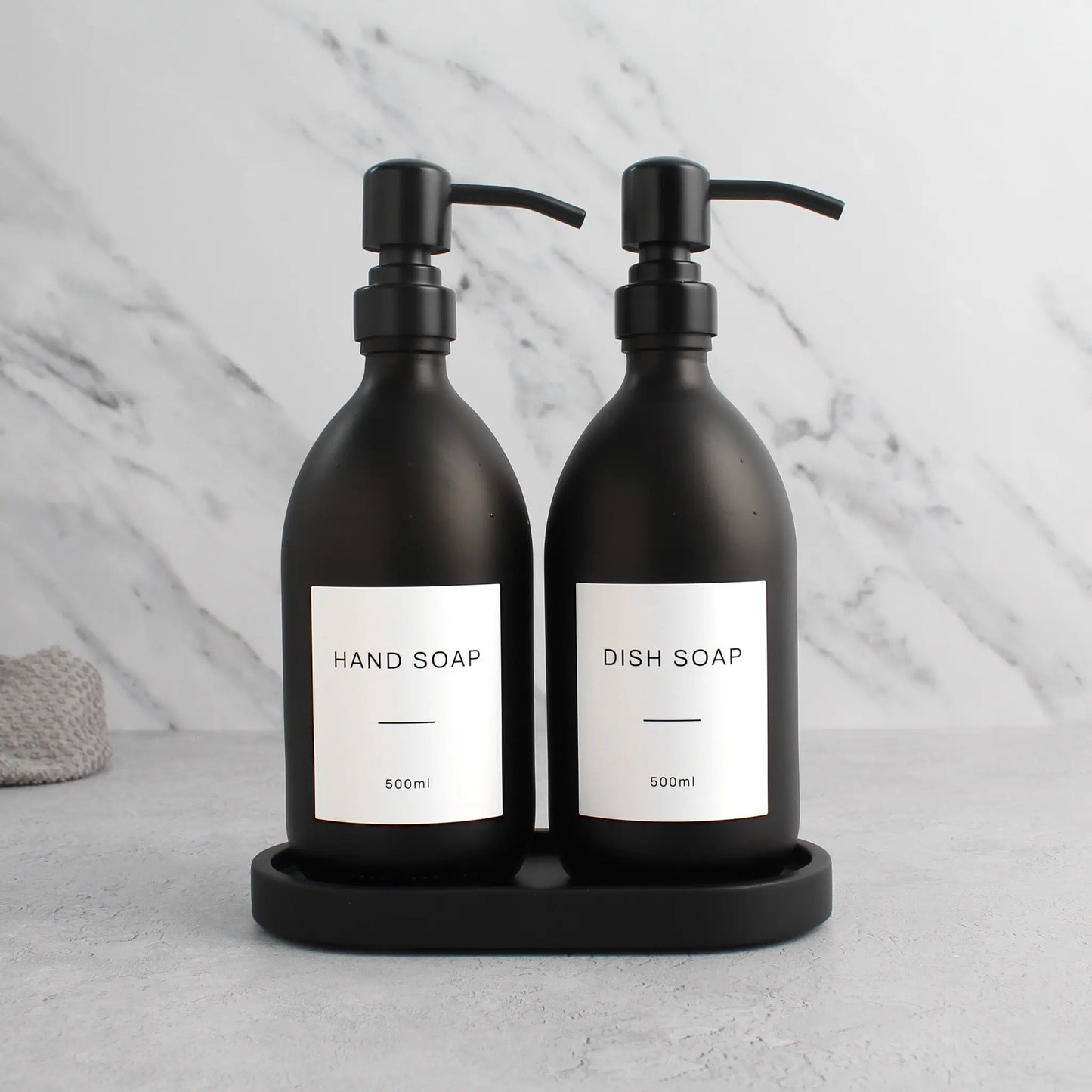 Black Tray & Matte Black Dispenser Double Set Namie Home
