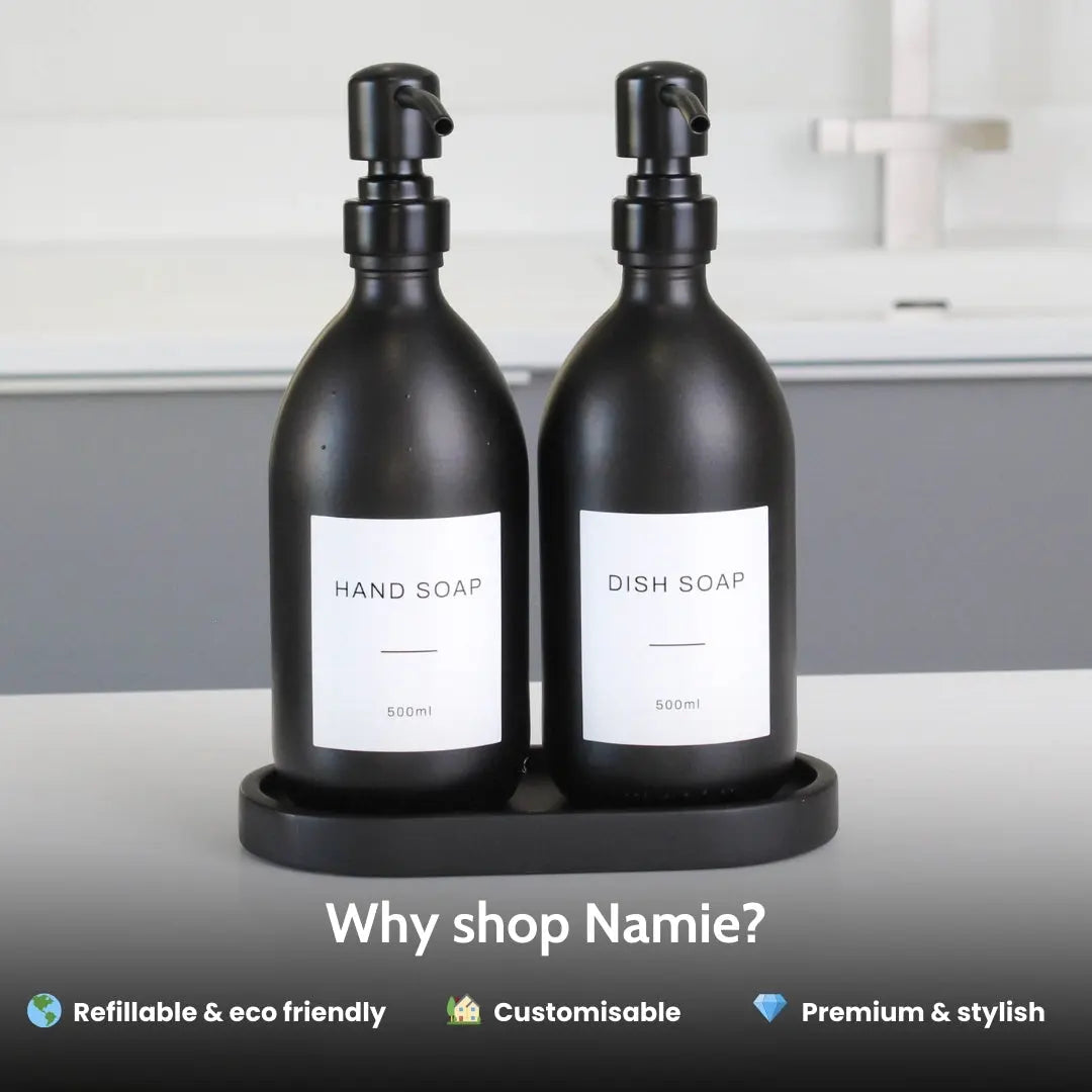 Black Tray & Matte Black Dispenser Double Set Namie Home