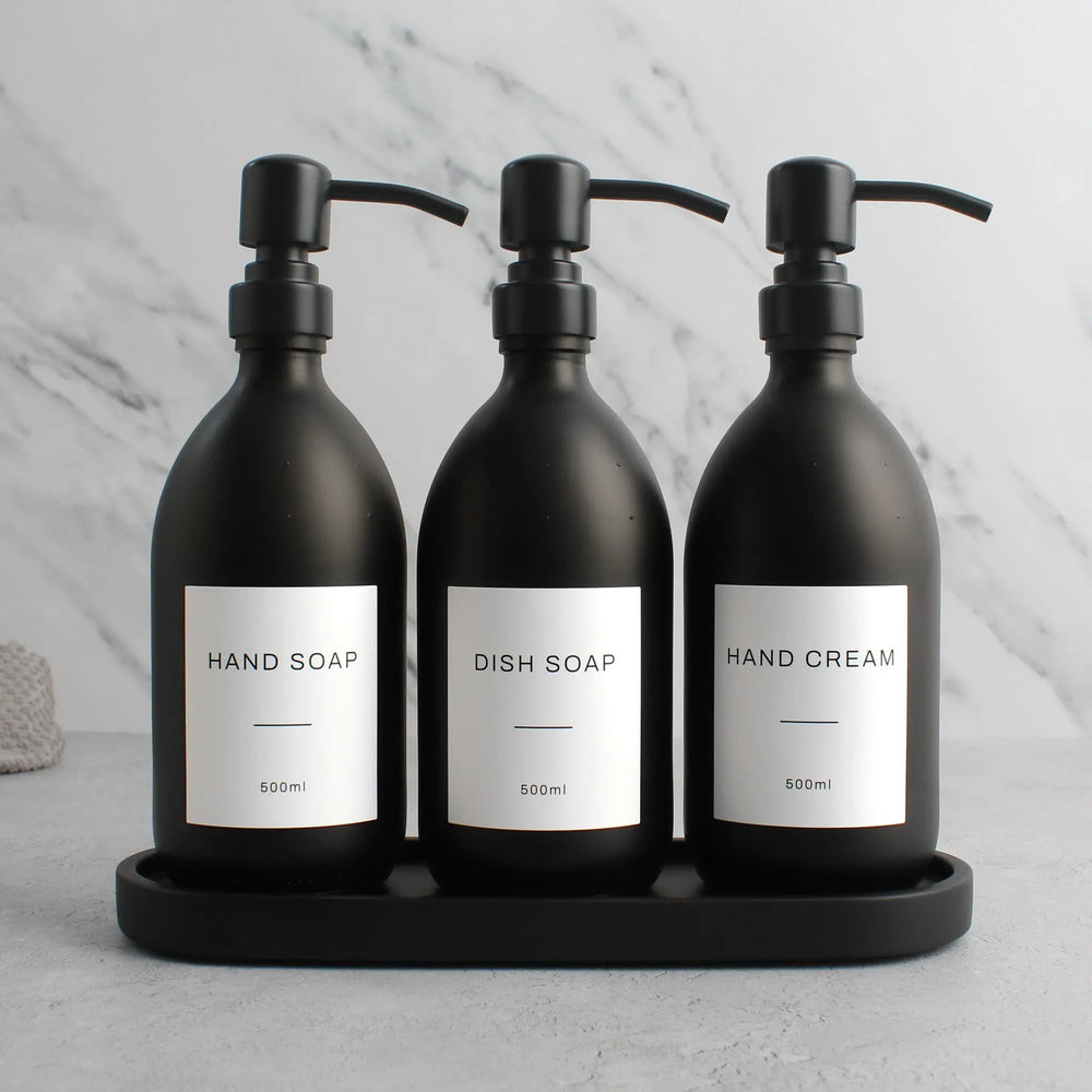 Black Tray & Matte Black Dispenser Triple Set Namie Home
