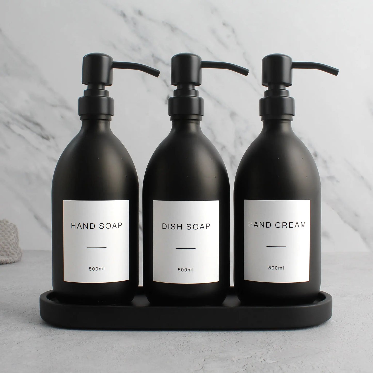 Black Tray & Matte Black Dispenser Triple Set Namie Home