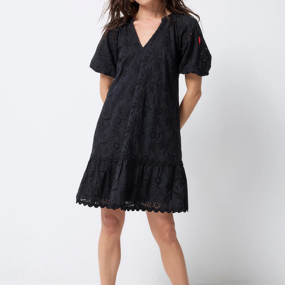 Black V-Neck Broderie Short Dress Scamp & Dude