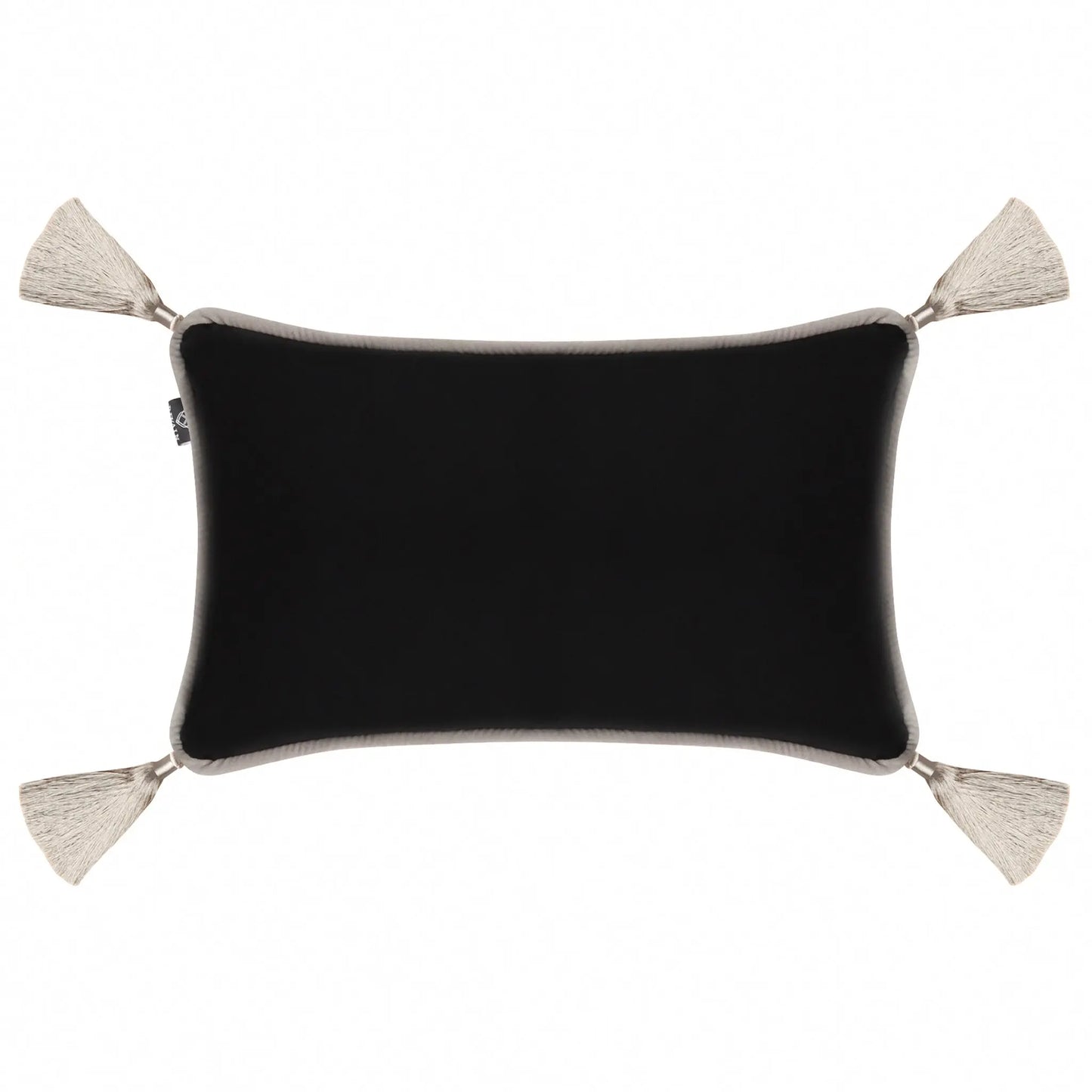 Black Velvet Rectangular Cushion With Tassels Bivain