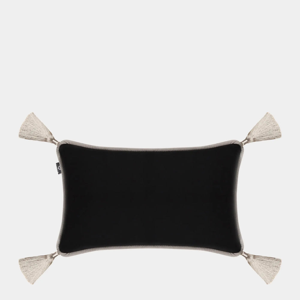 Black Velvet Rectangular Cushion With Tassels Bivain