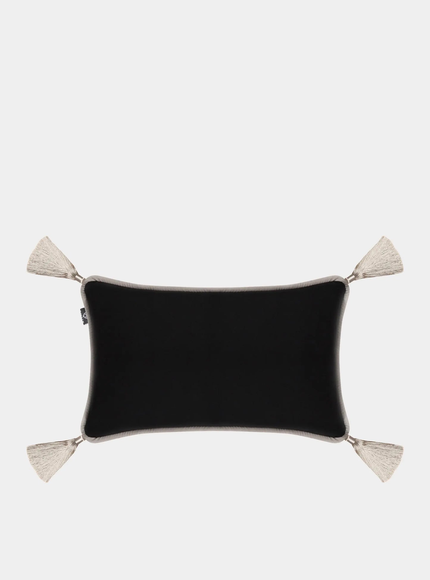 Black Velvet Rectangular Cushion With Tassels Bivain