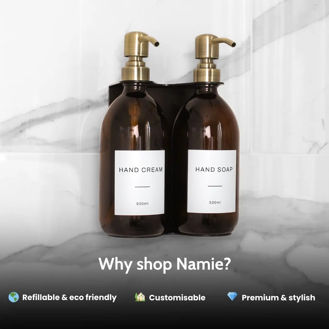 Black Wall Bracket & Amber Glass Dispenser Set Namie Home