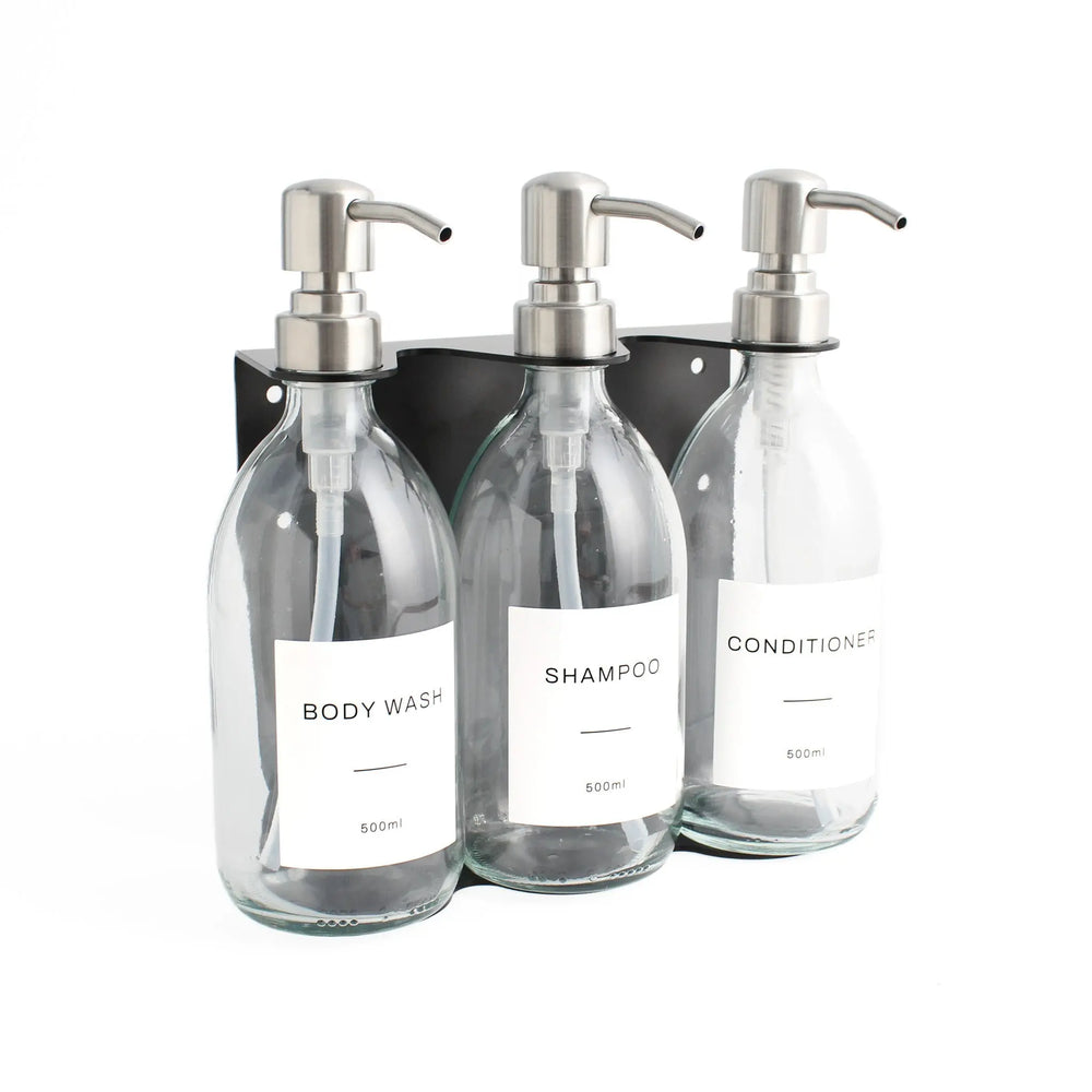 Black Wall Bracket & Clear Glass Dispenser Set Namie Home