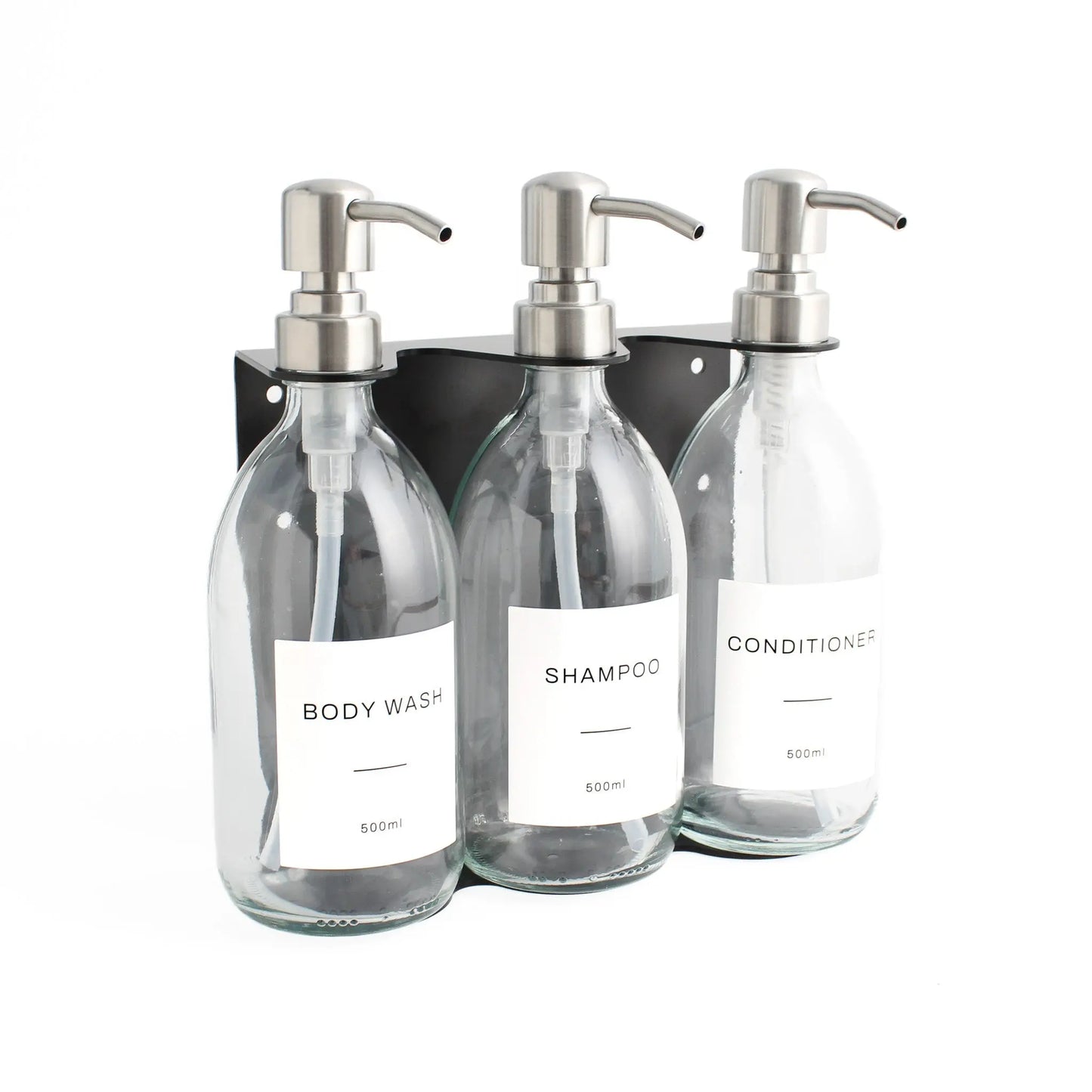 Black Wall Bracket & Clear Glass Dispenser Set Namie Home