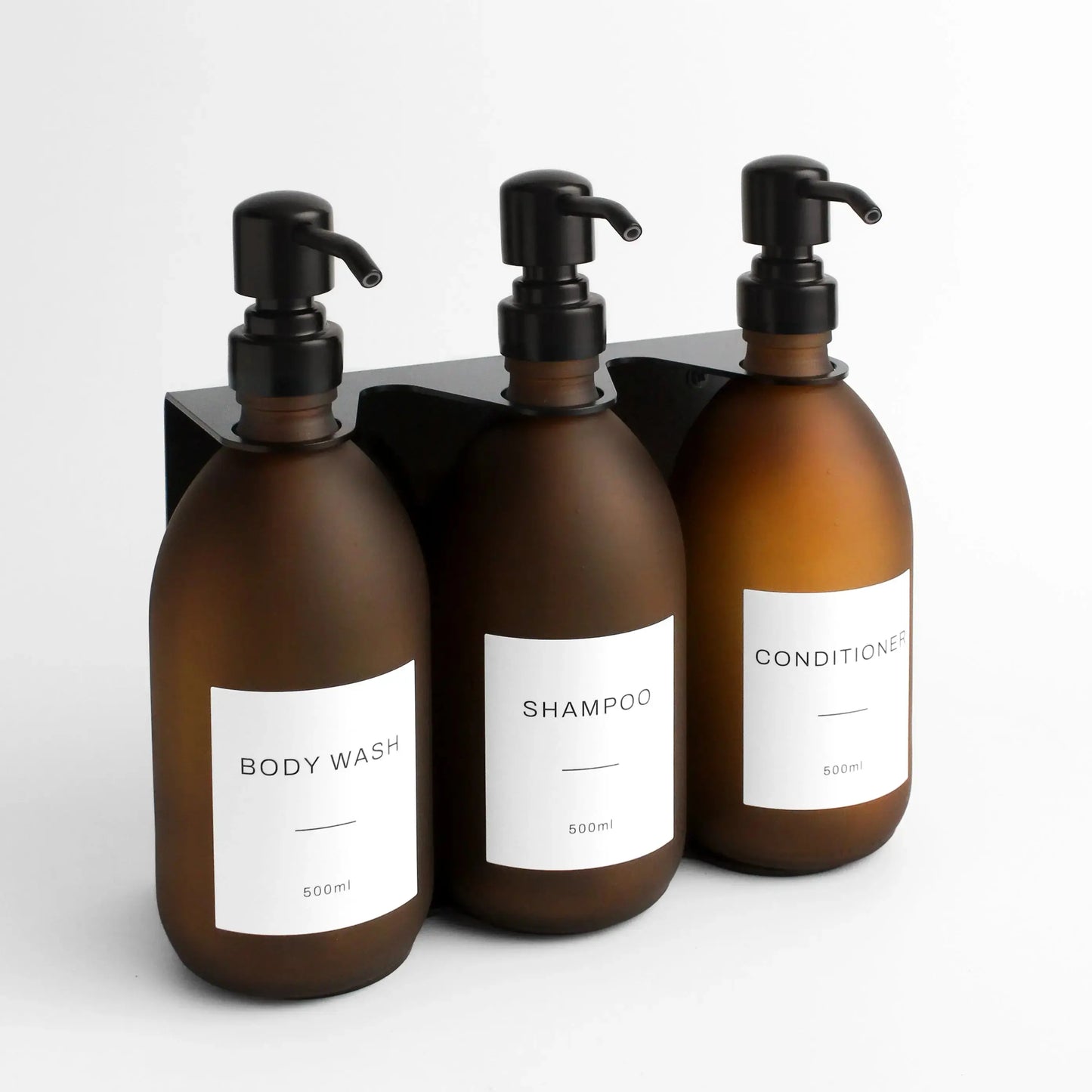 Black Wall Bracket & Frosted Amber Glass Dispenser Set Namie Home