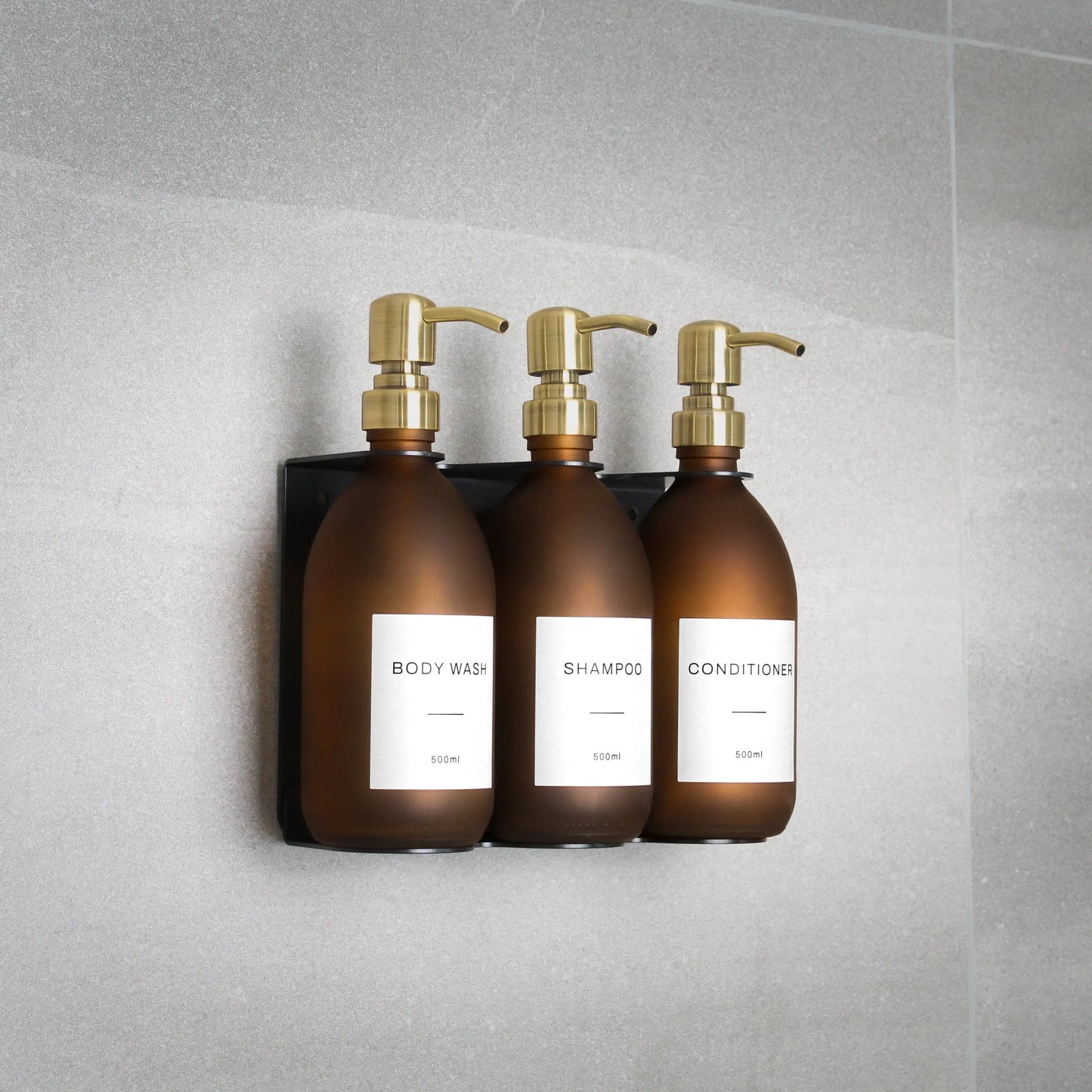 Black Wall Bracket & Frosted Amber Glass Dispenser Set Namie Home