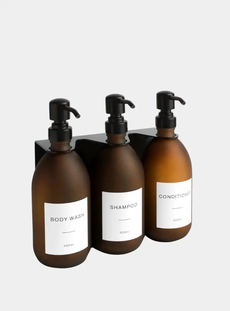 Black Wall Bracket & Frosted Amber Glass Dispenser Set Namie Home