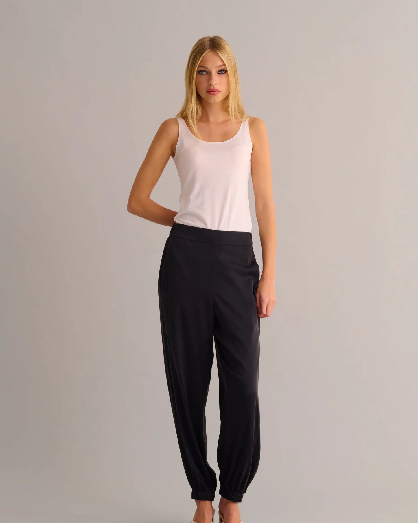 Black Washable Organic Stretch Silk Cuffed Joggers MAMU Dream