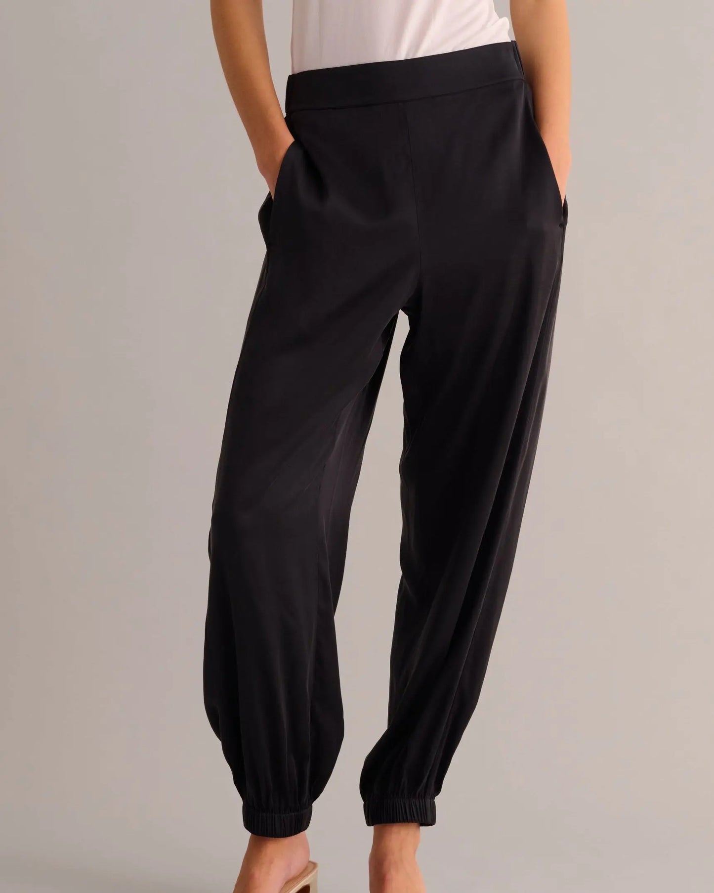 Black Washable Organic Stretch Silk Cuffed Joggers MAMU Dream