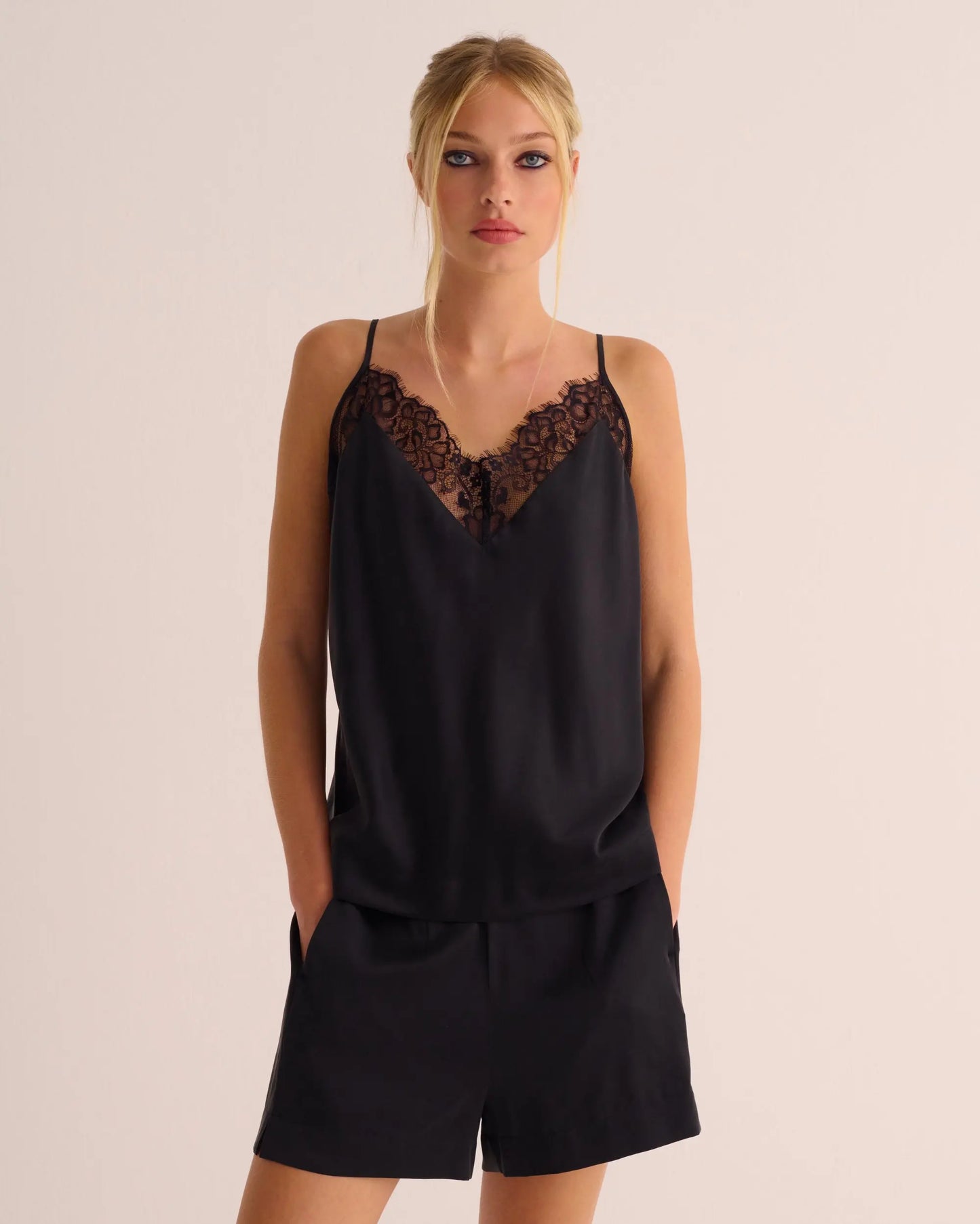 Black Washable Organic Stretch Silk & Lace Camisole MAMU Dream