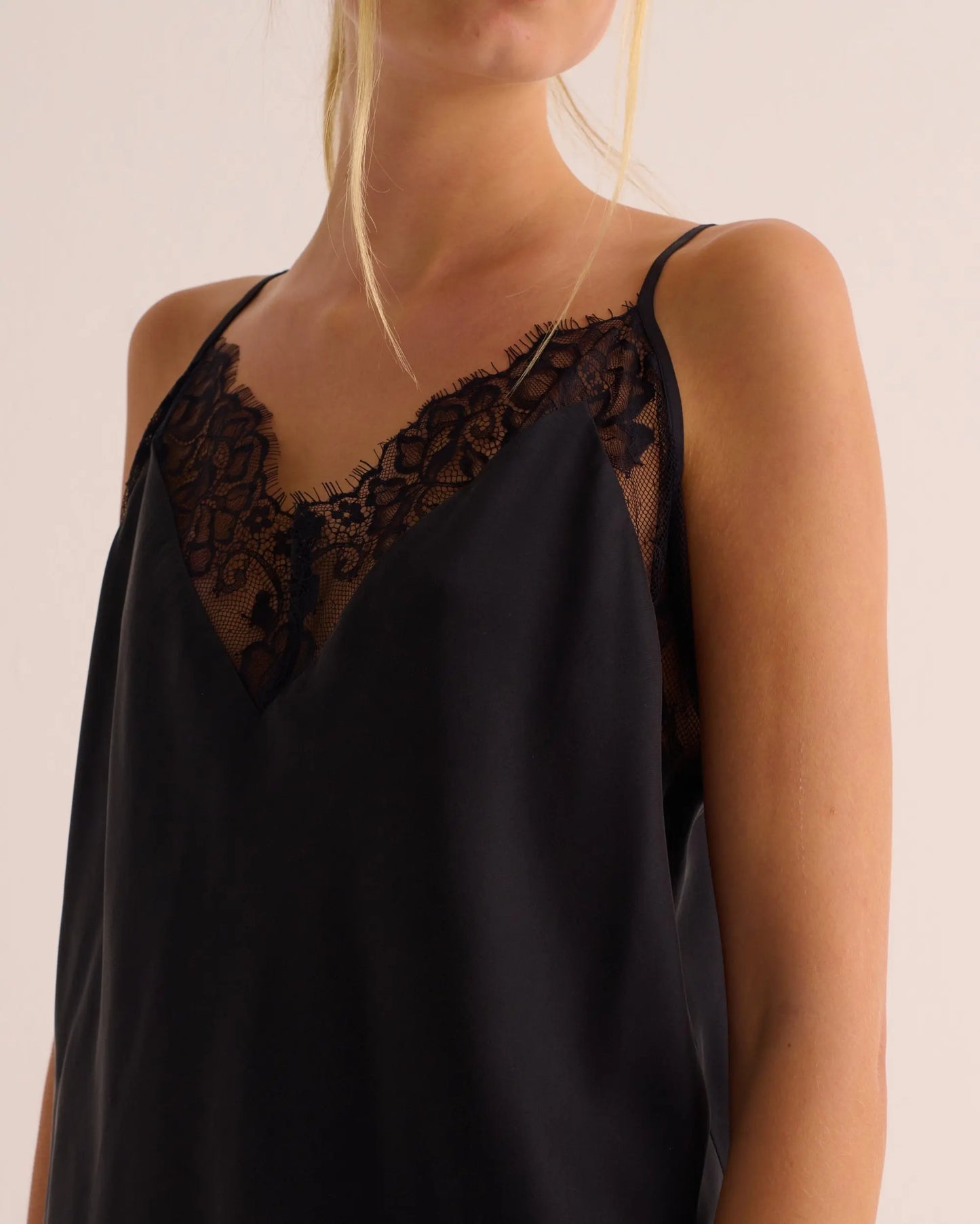 Black Washable Organic Stretch Silk & Lace Camisole MAMU Dream
