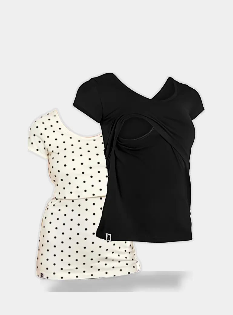 Black & Cream/Black Spots Nursing short sleeve t-shirt Twin Pack Bshirt