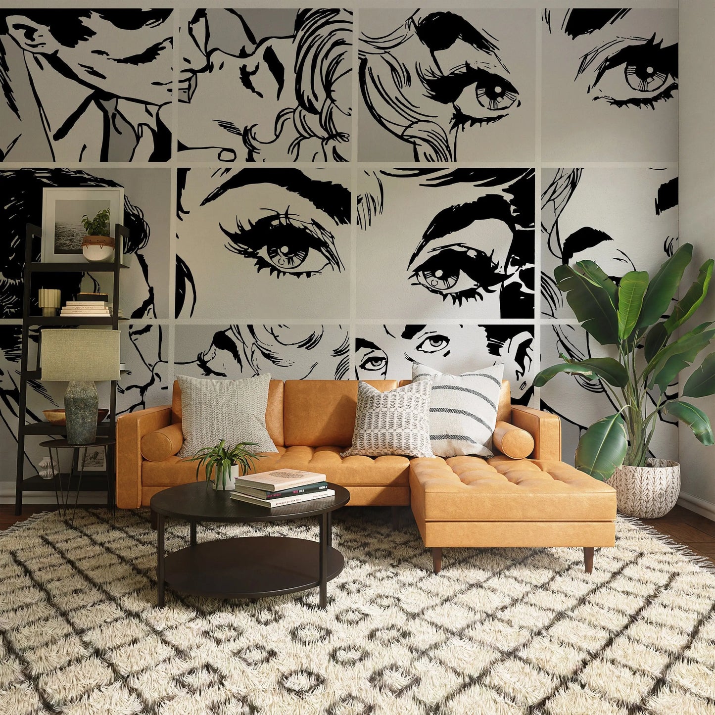 Black & White Pop Art Wall Mural, Self adhesive removable wallpaper, peel and stick, temporary wallpaper, wall art ClickWalls